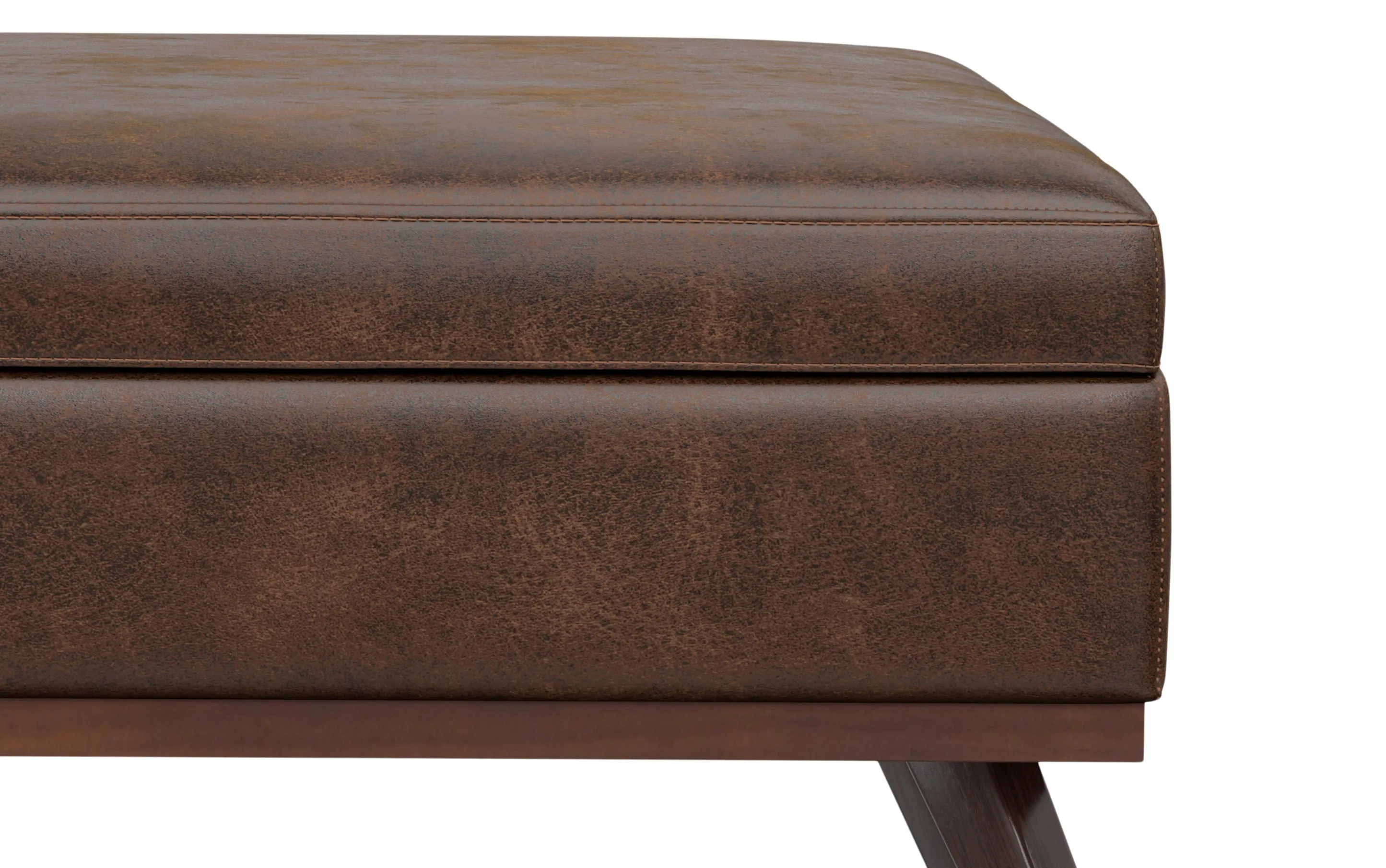 Owen XL Square Coffee Table Storage Ottoman in Distressed Vegan Leather