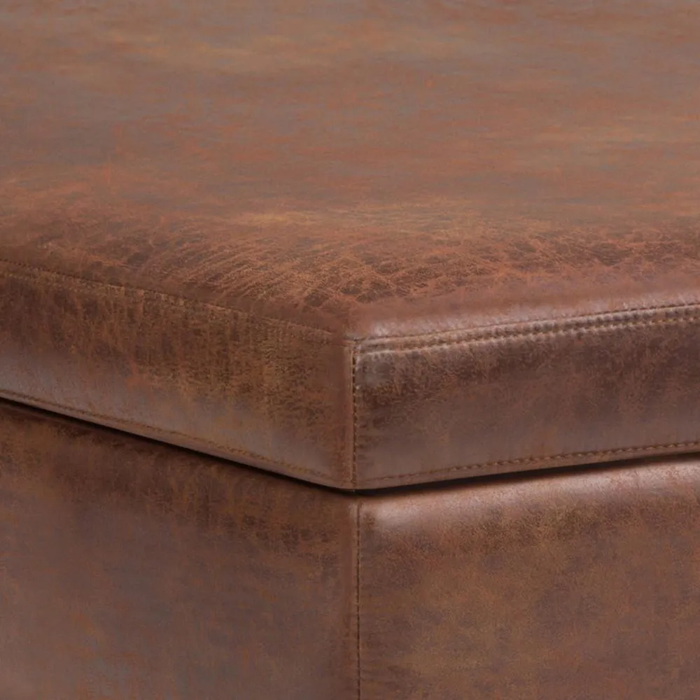 Owen XL Square Coffee Table Storage Ottoman in Distressed Vegan Leather