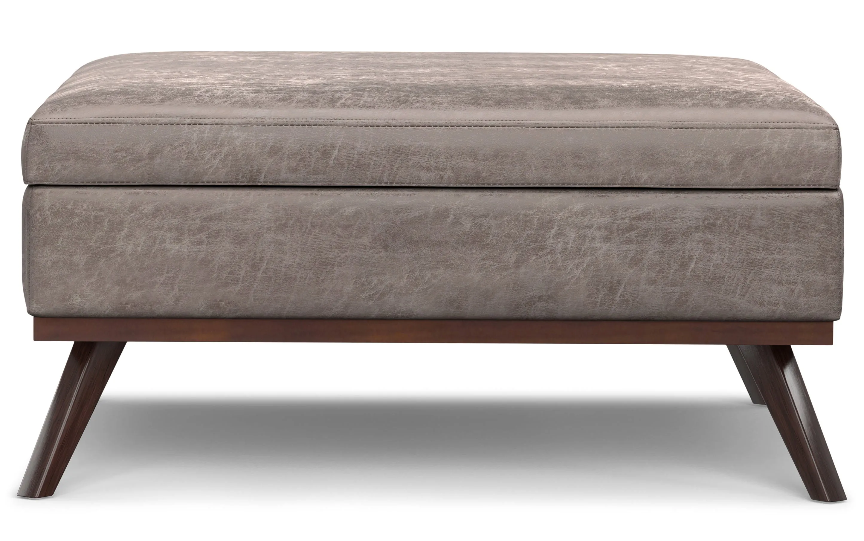 Owen XL Square Coffee Table Storage Ottoman in Distressed Vegan Leather
