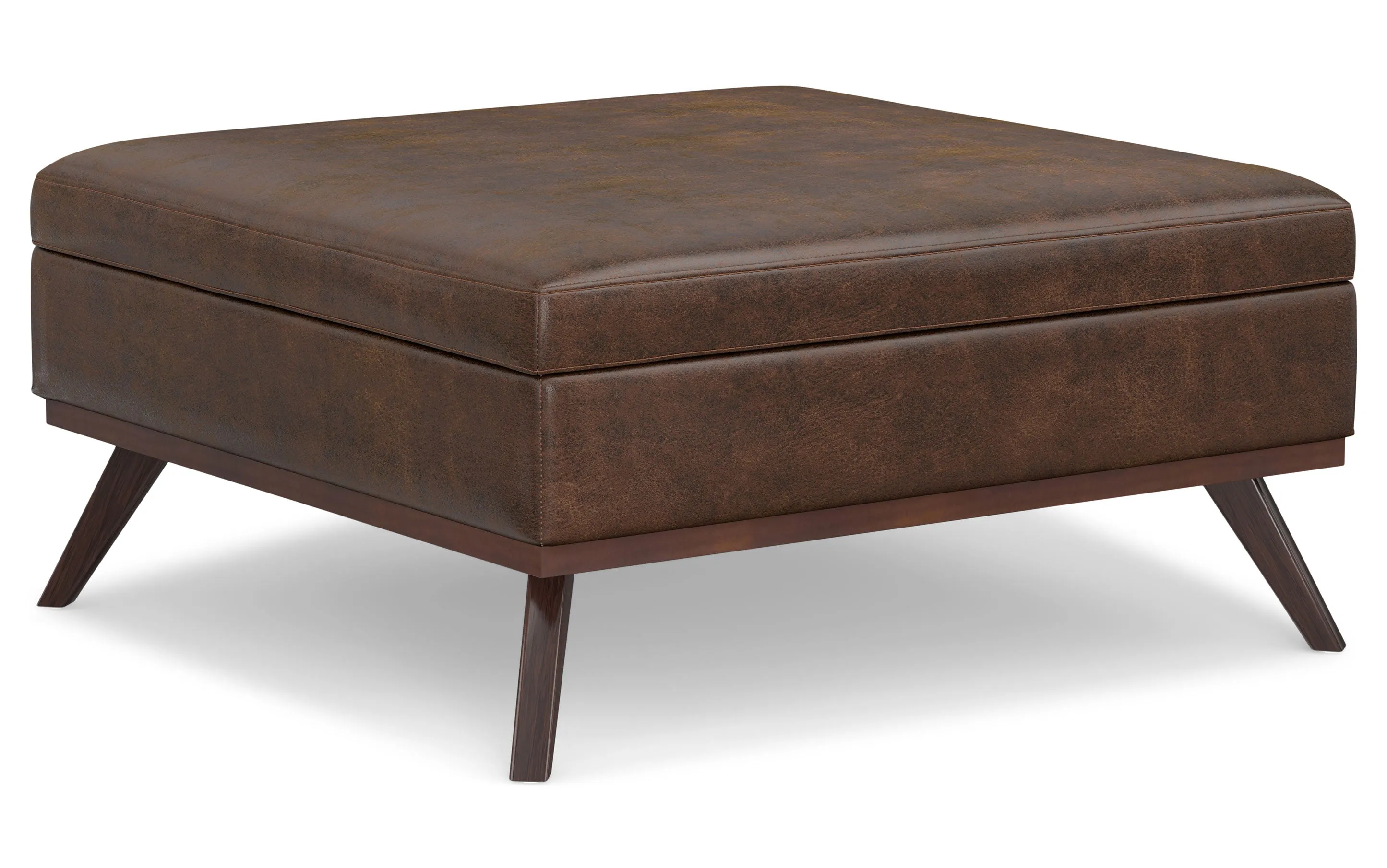 Owen XL Square Coffee Table Storage Ottoman in Distressed Vegan Leather