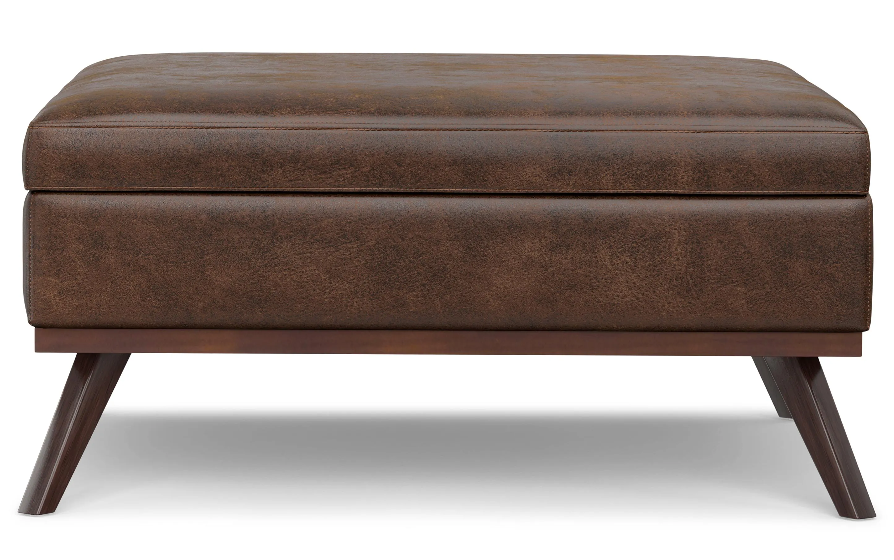 Owen XL Square Coffee Table Storage Ottoman in Distressed Vegan Leather