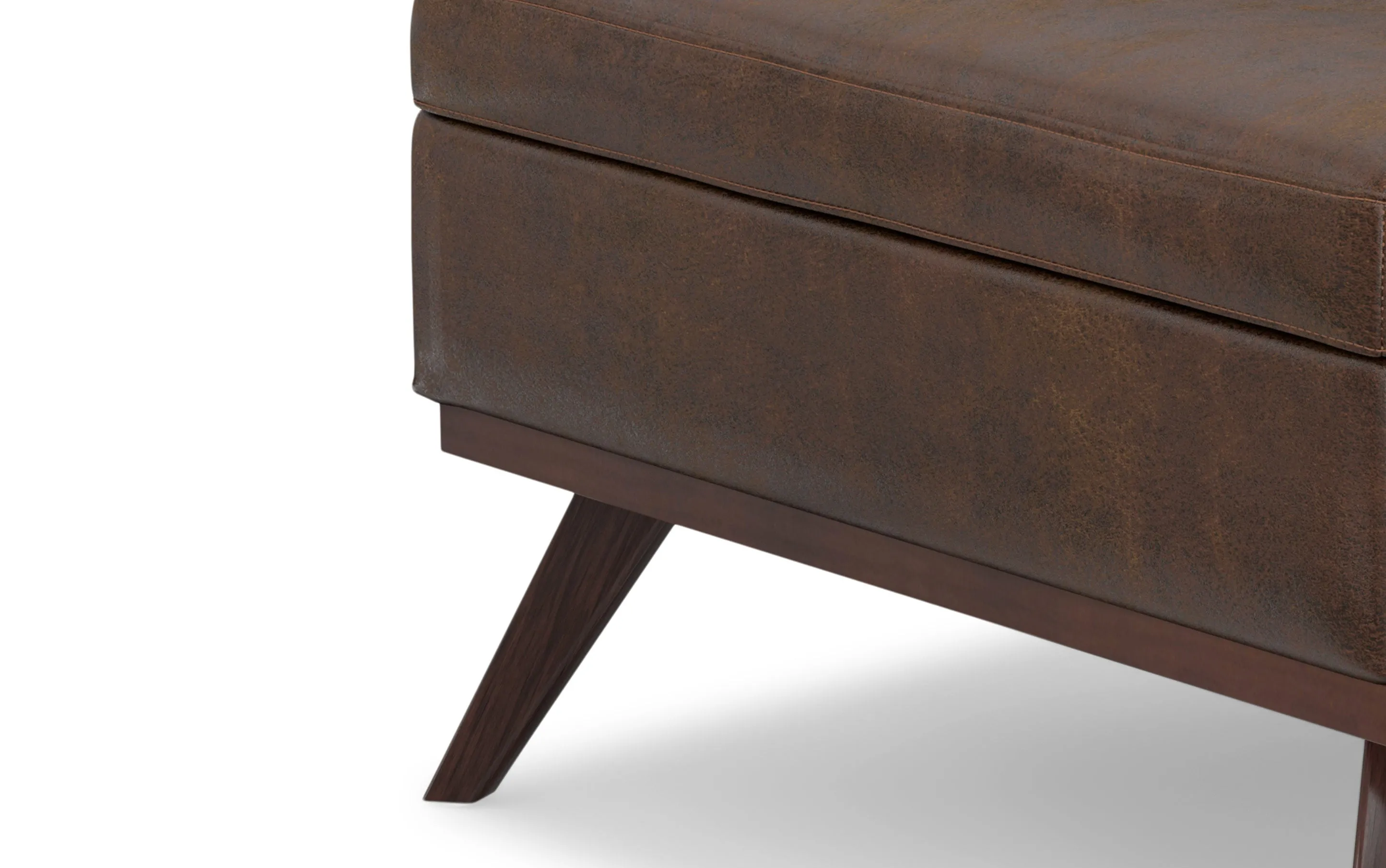 Owen XL Square Coffee Table Storage Ottoman in Distressed Vegan Leather