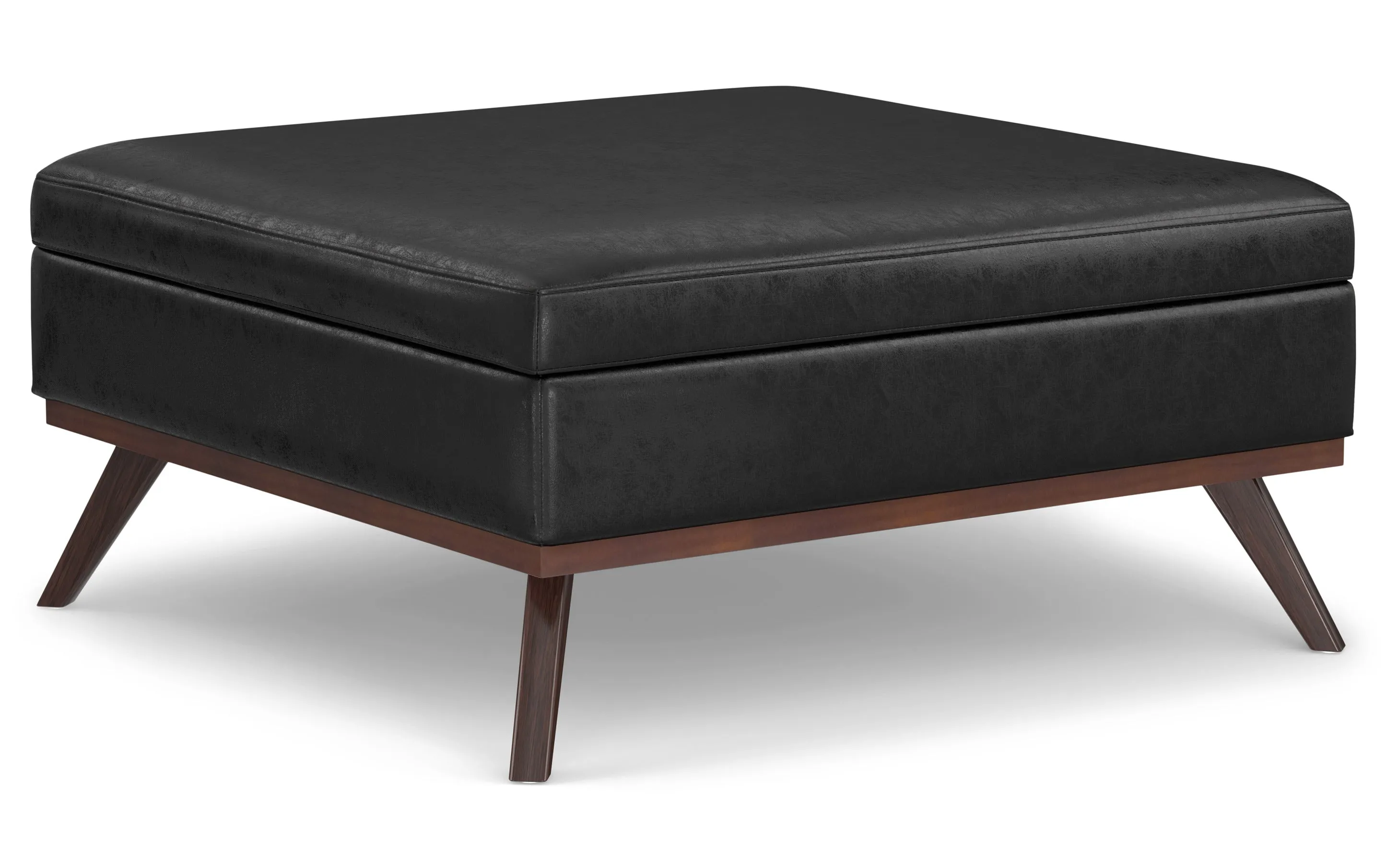 Owen XL Square Coffee Table Storage Ottoman in Distressed Vegan Leather