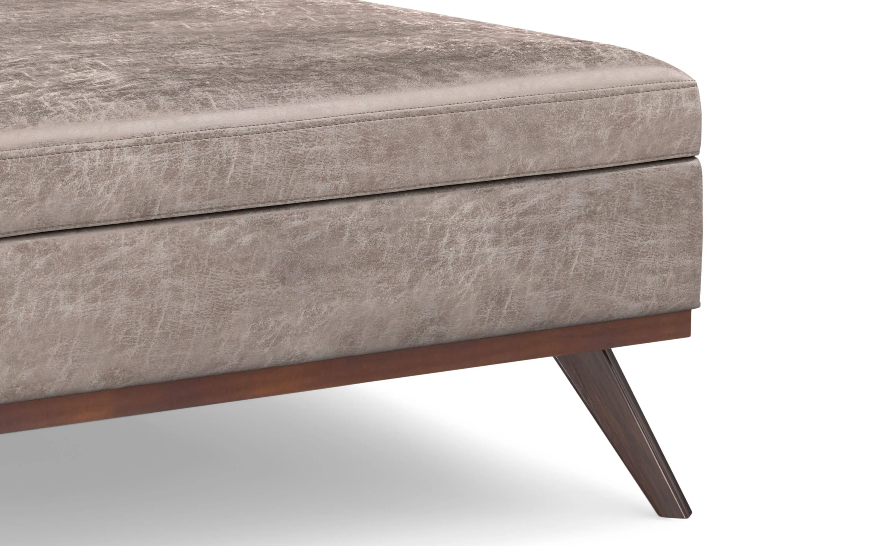 Owen XL Square Coffee Table Storage Ottoman in Distressed Vegan Leather