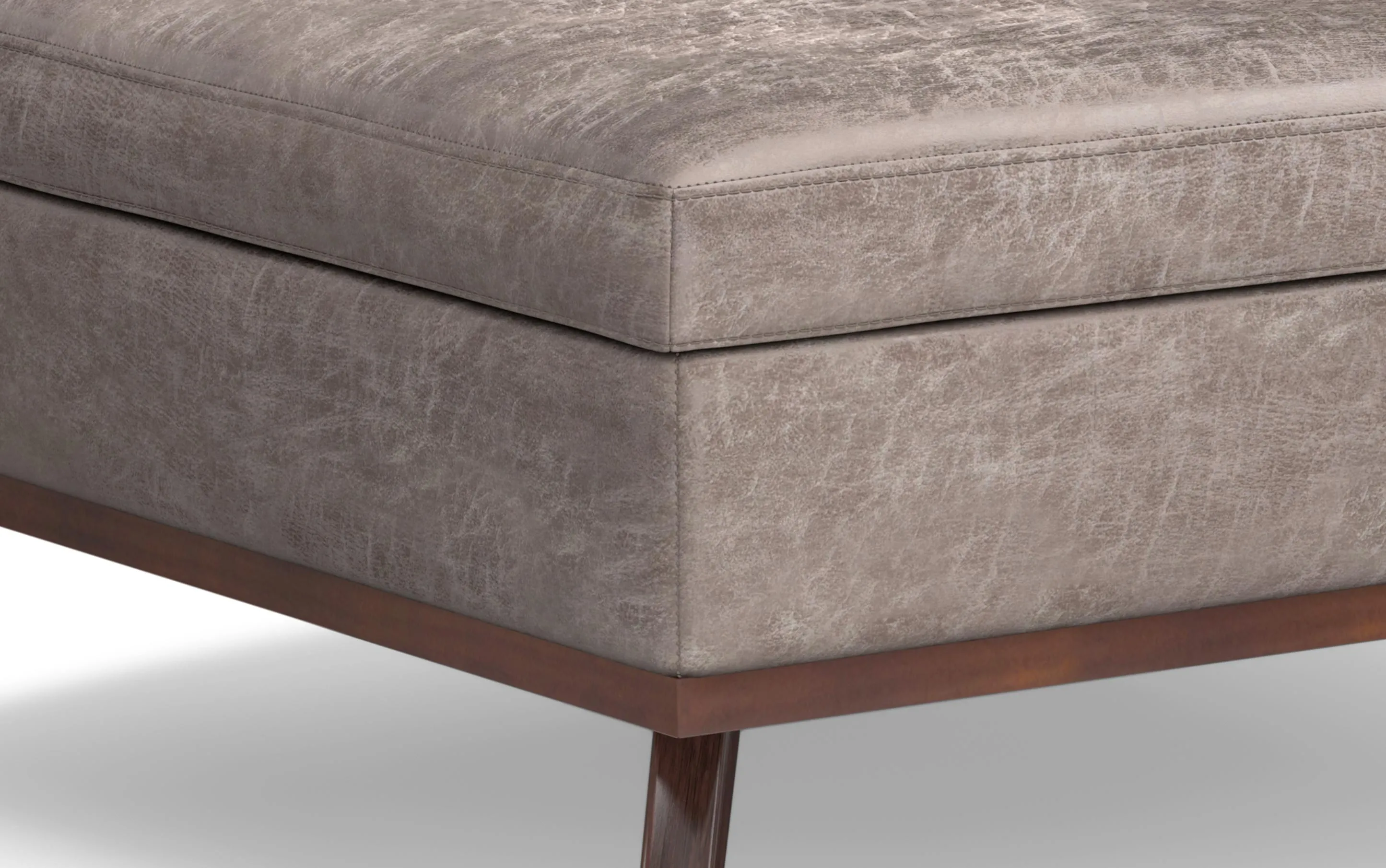 Owen XL Square Coffee Table Storage Ottoman in Distressed Vegan Leather