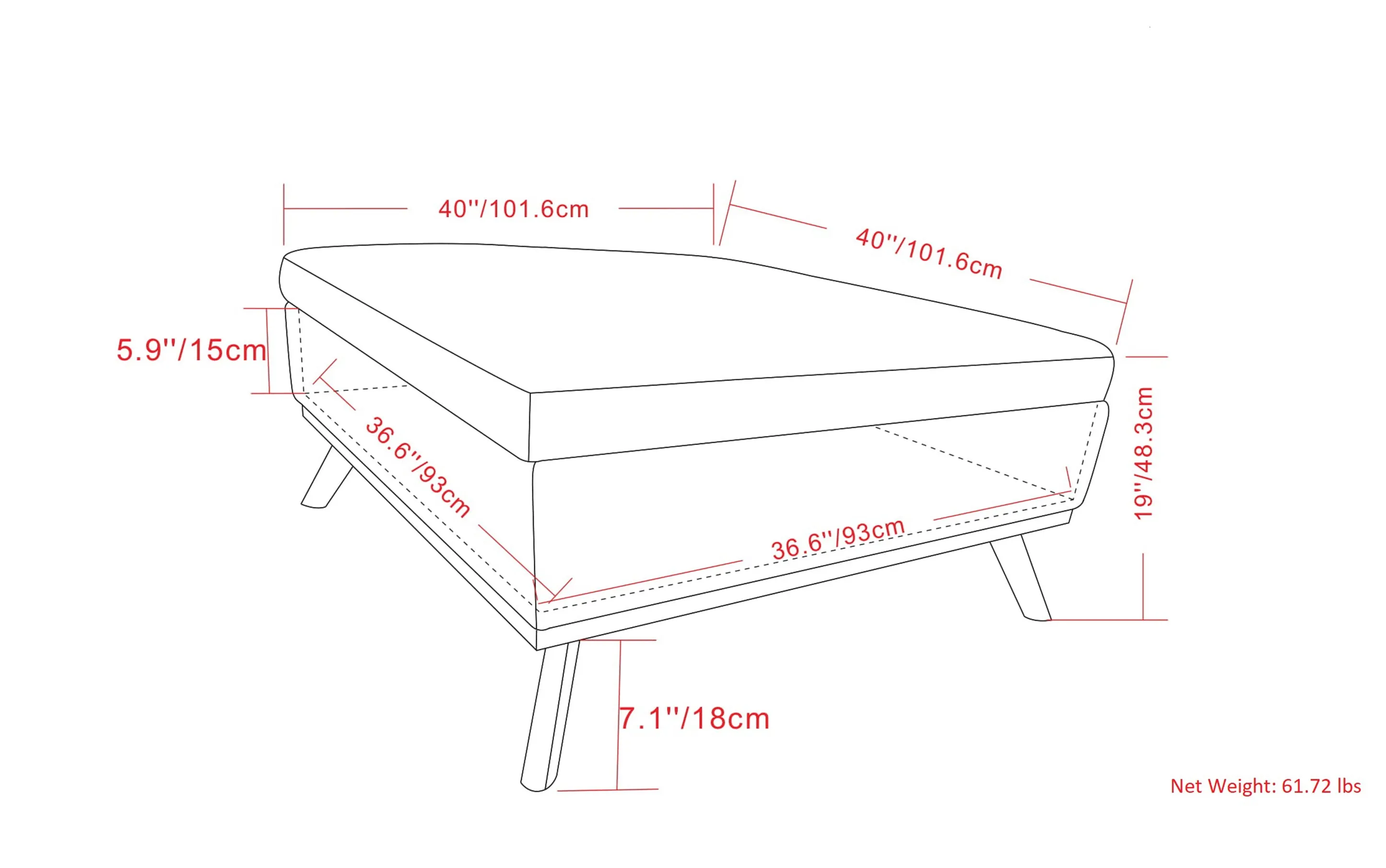 Owen XL Square Coffee Table Storage Ottoman in Distressed Vegan Leather