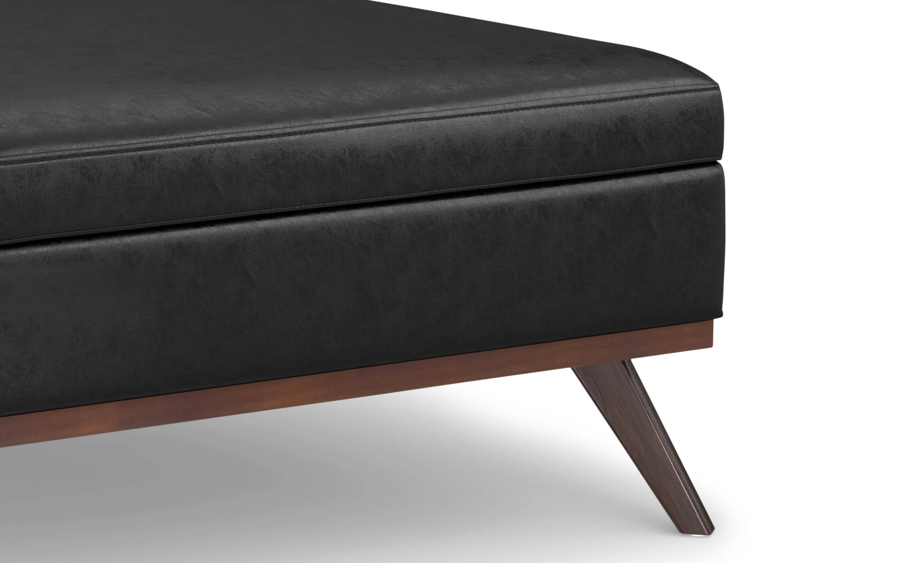 Owen XL Square Coffee Table Storage Ottoman in Distressed Vegan Leather