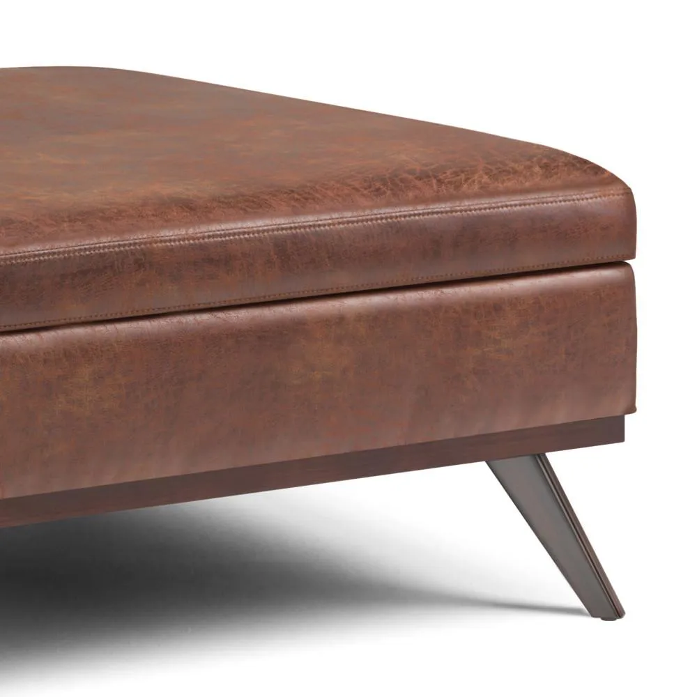 Owen XL Square Coffee Table Storage Ottoman in Distressed Vegan Leather