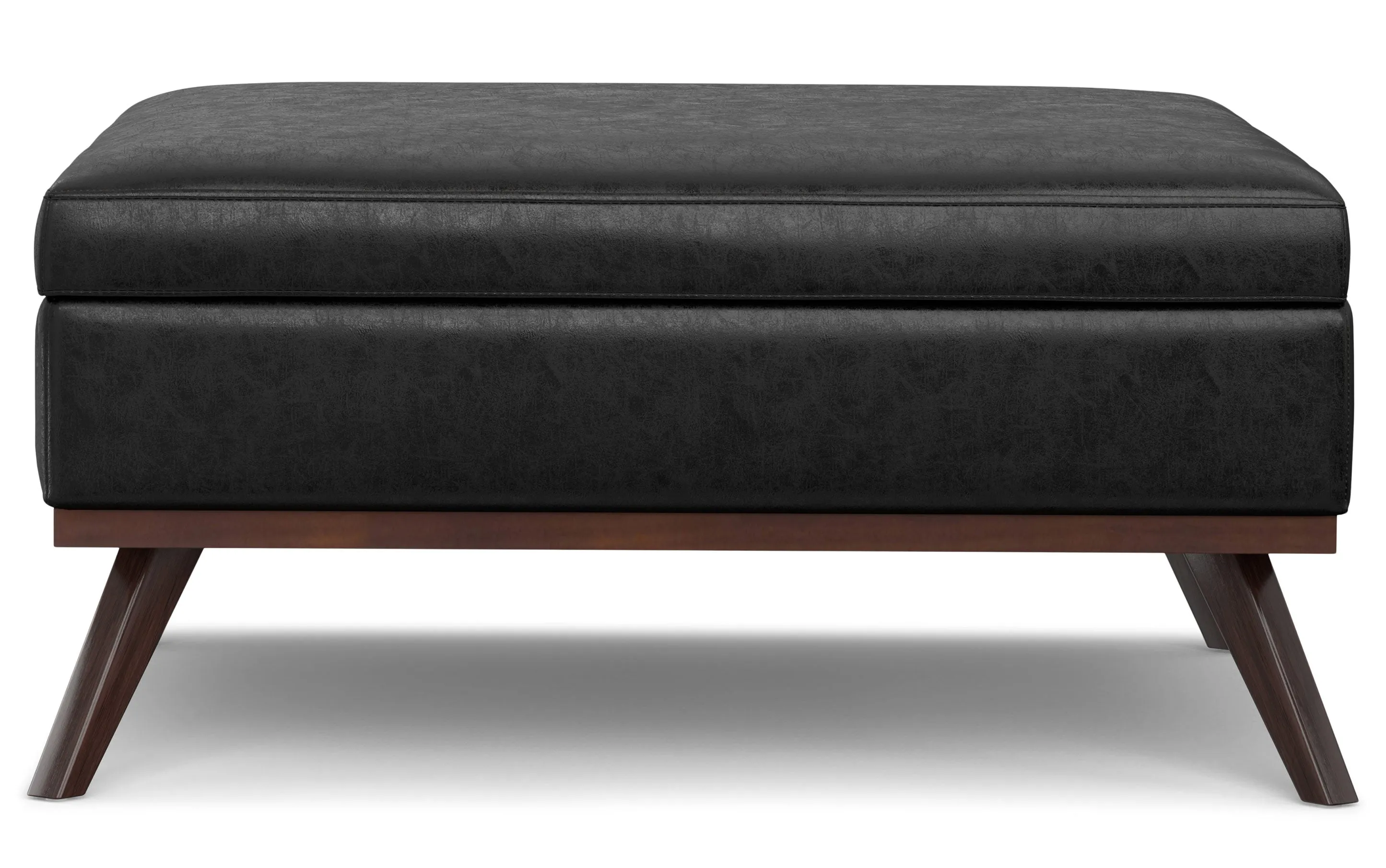 Owen XL Square Coffee Table Storage Ottoman in Distressed Vegan Leather
