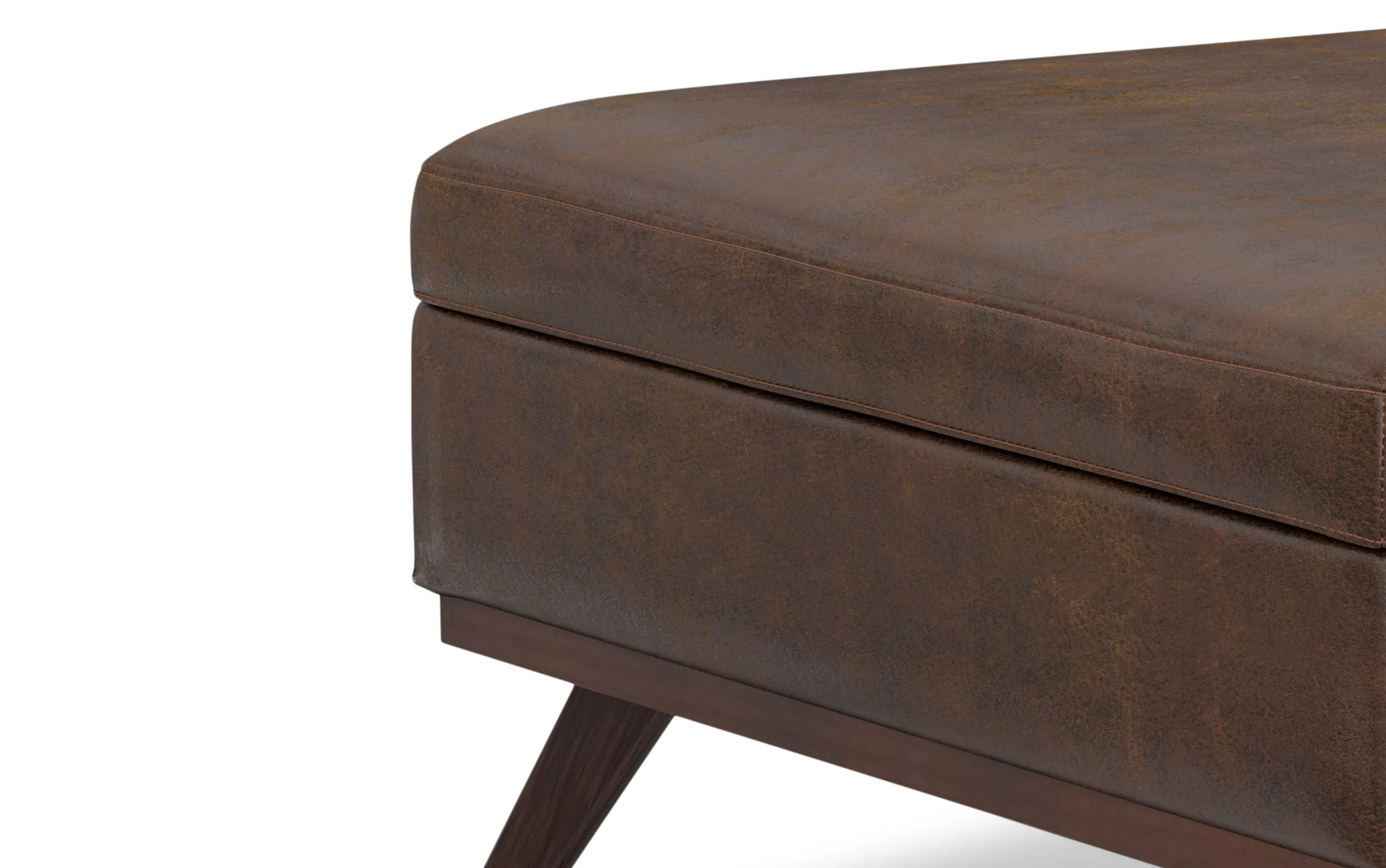Owen XL Square Coffee Table Storage Ottoman in Distressed Vegan Leather