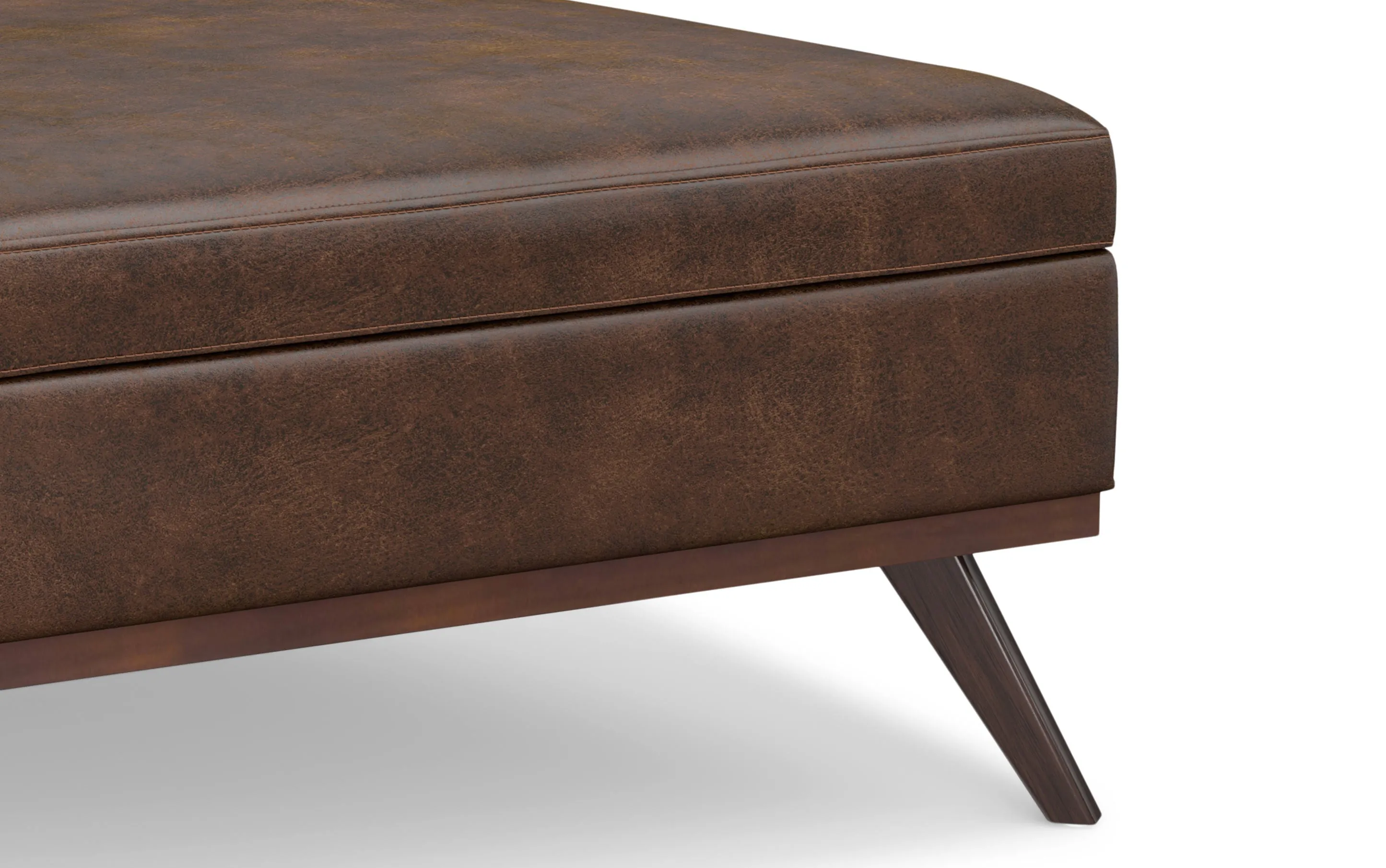 Owen XL Square Coffee Table Storage Ottoman in Distressed Vegan Leather