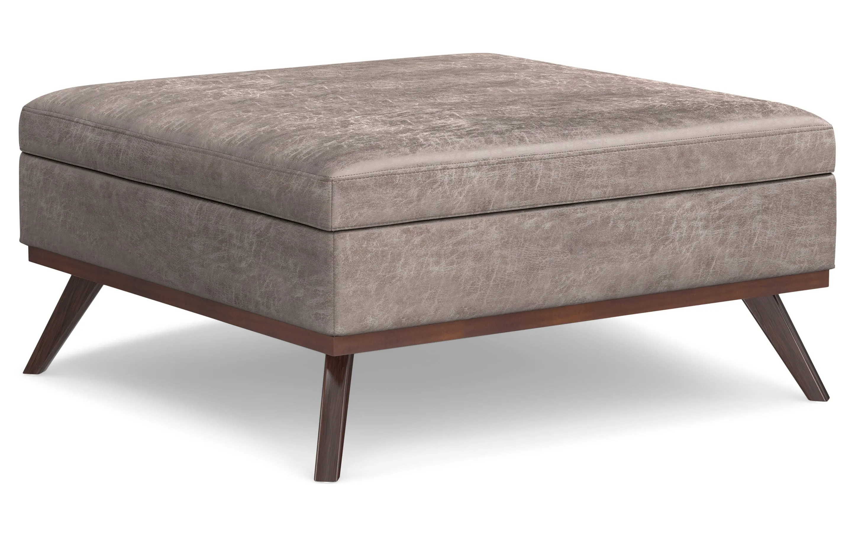 Owen XL Square Coffee Table Storage Ottoman in Distressed Vegan Leather