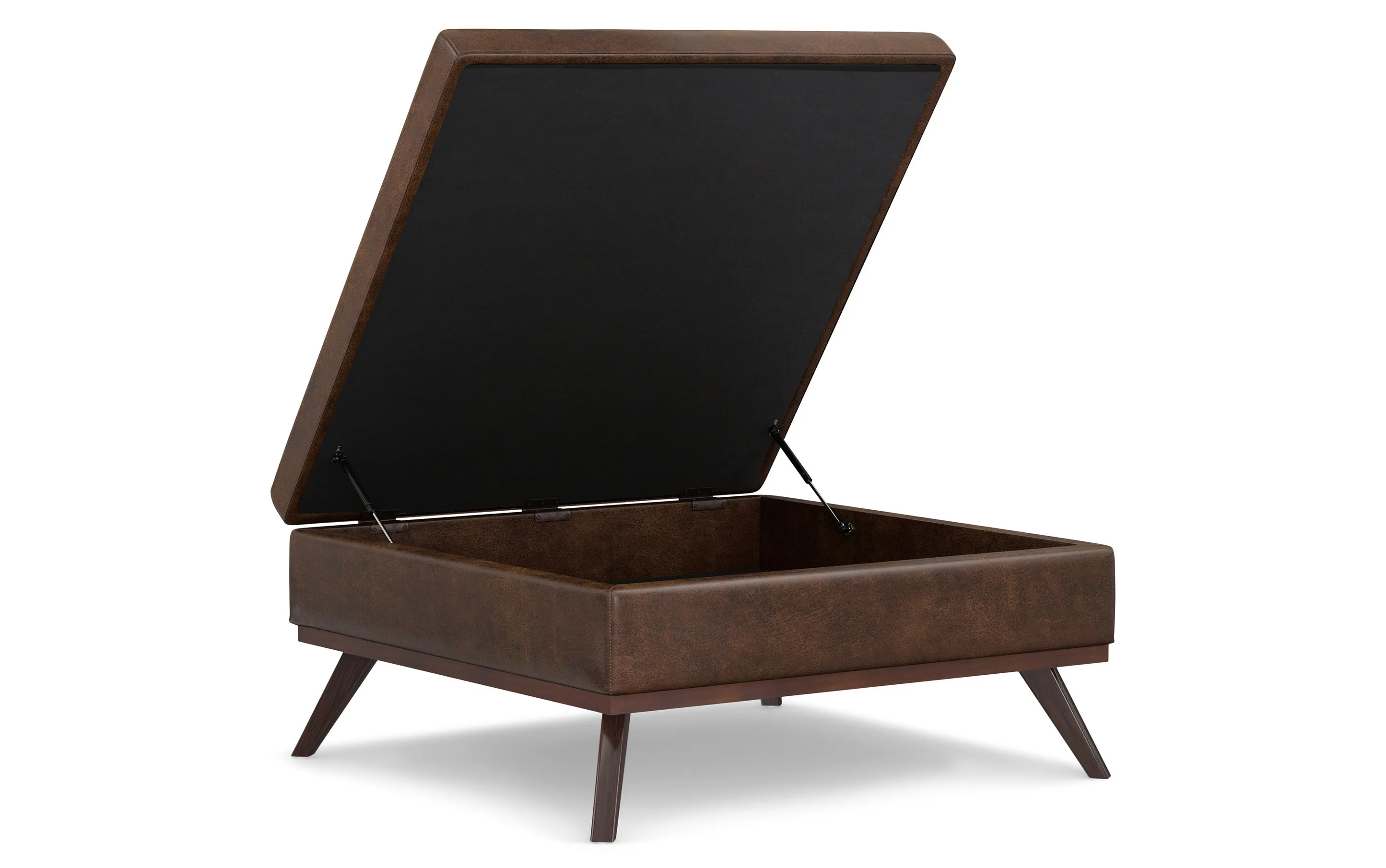 Owen XL Square Coffee Table Storage Ottoman in Distressed Vegan Leather