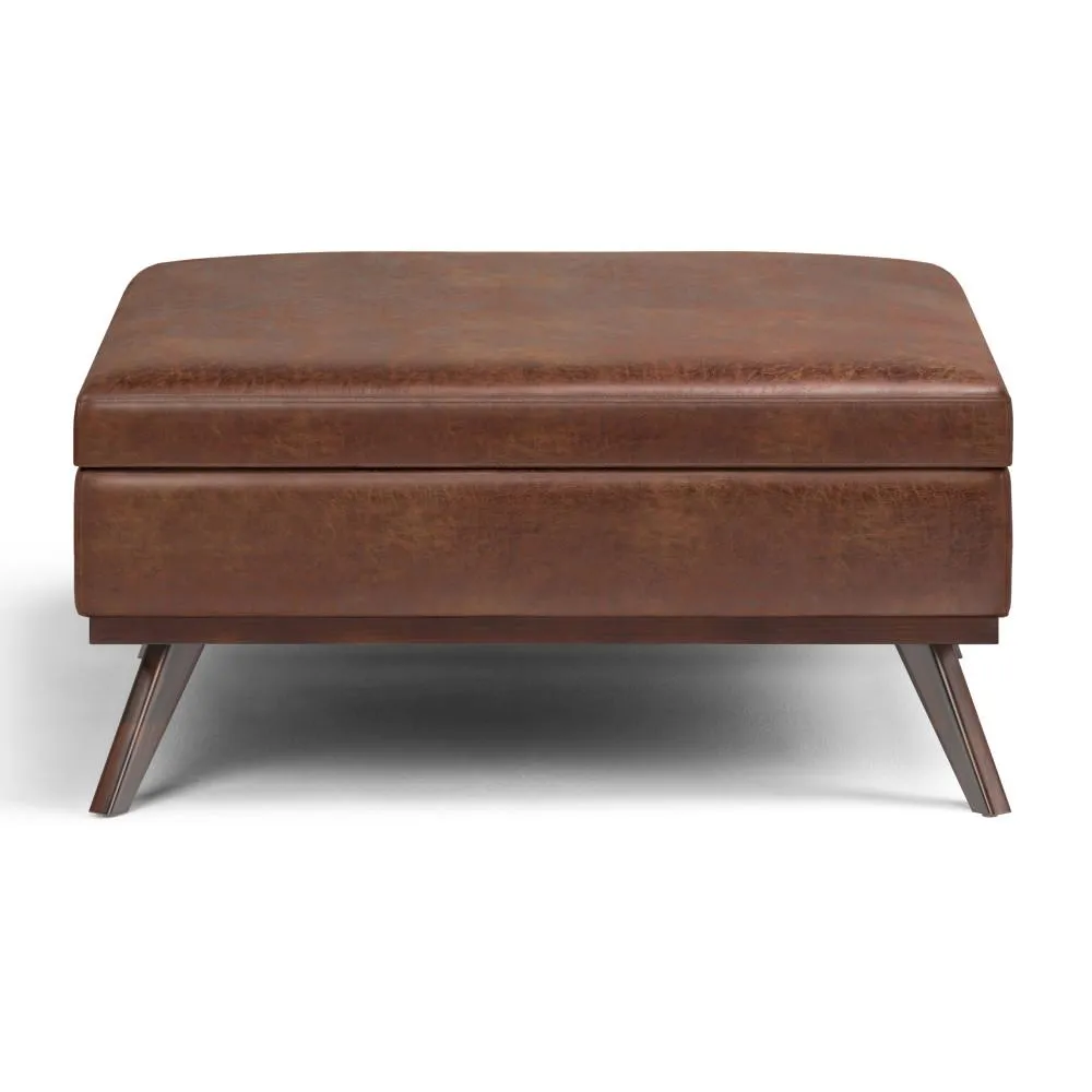 Owen XL Square Coffee Table Storage Ottoman in Distressed Vegan Leather