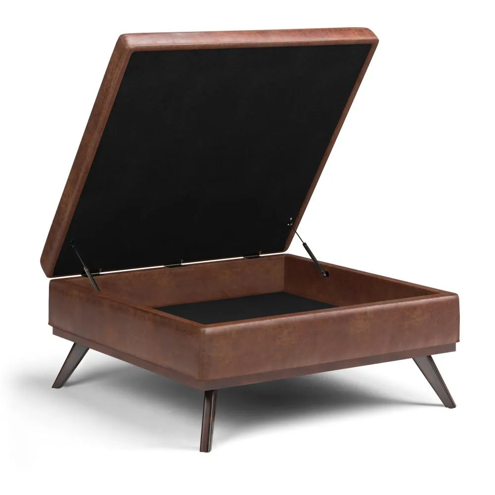 Owen XL Square Coffee Table Storage Ottoman in Distressed Vegan Leather