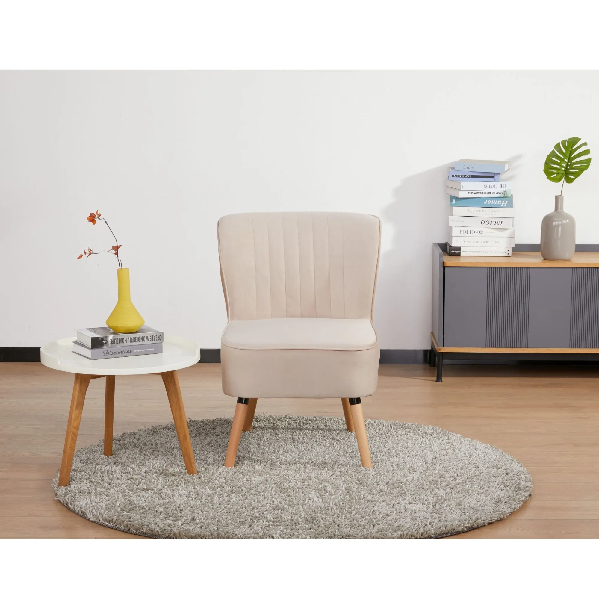 Pink Fabric Upholstered Sofa Accent Chair Set, 2-Piece