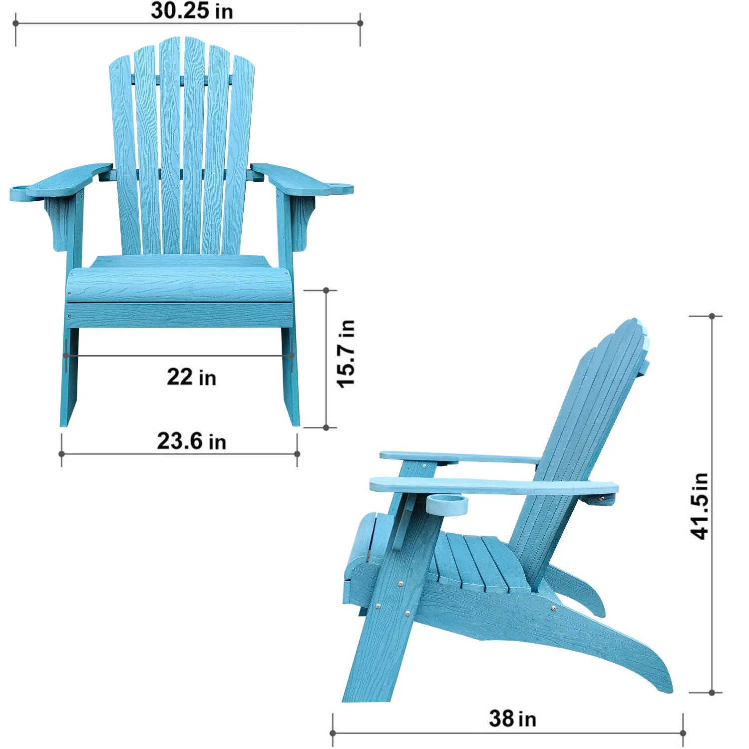 Poly Lumber Oversized Adirondack Chair with Cup Holder, Blue