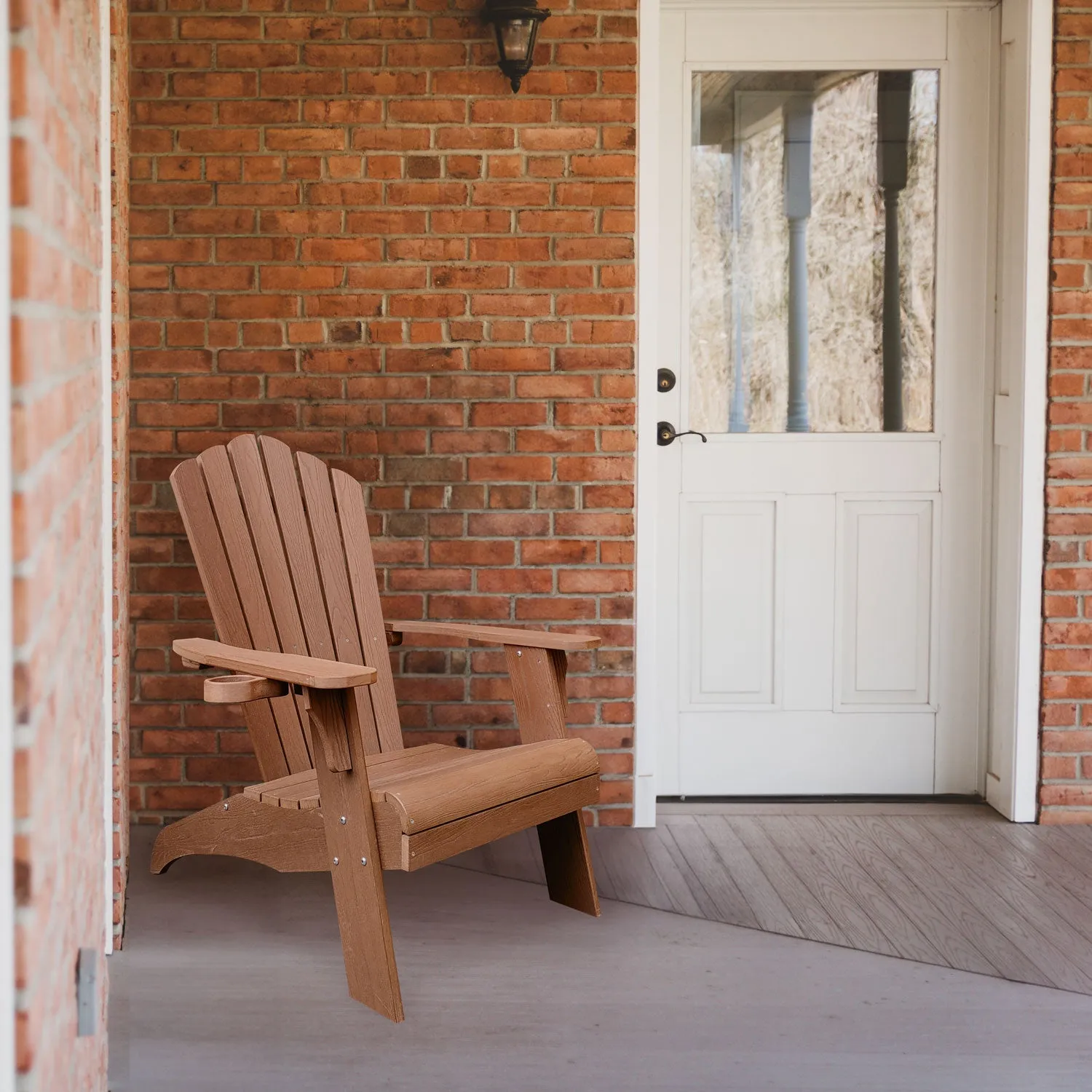 Poly Lumber Oversized Adirondack Chair with Cup Holder, Brown