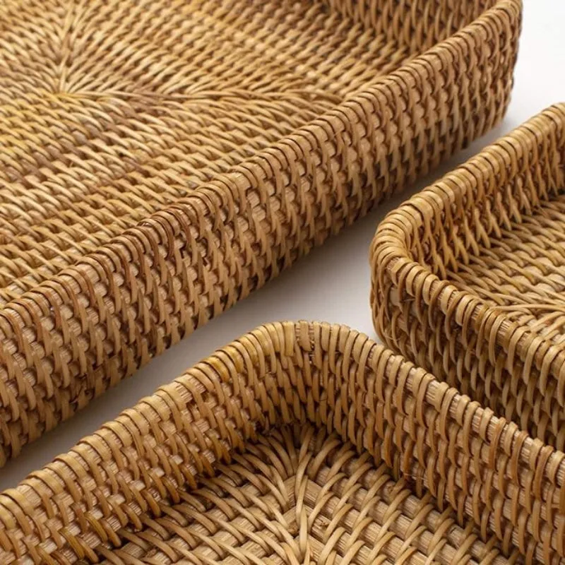 Rattan Serving Tray, Rectangular Woven Tray, Natural Wicker Decorative Serving Baskets for Organizing Tabletop Bathroom Kitchen Counter (Natural)