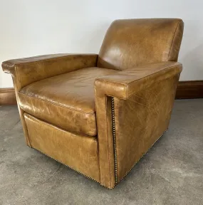 RH Restoration Hardware Leather Swivel Chair, Honey Brown Leather