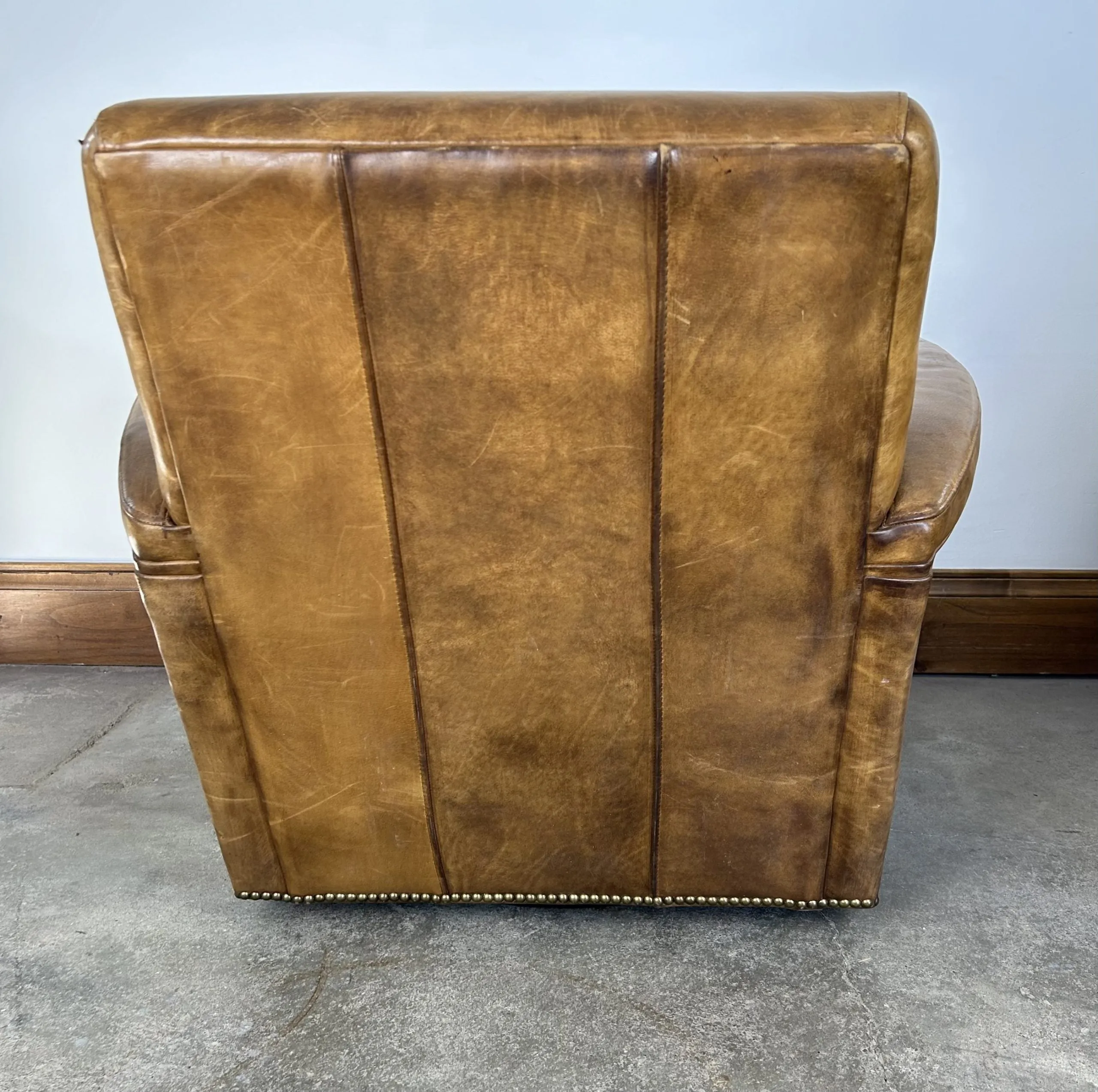 RH Restoration Hardware Leather Swivel Chair, Honey Brown Leather