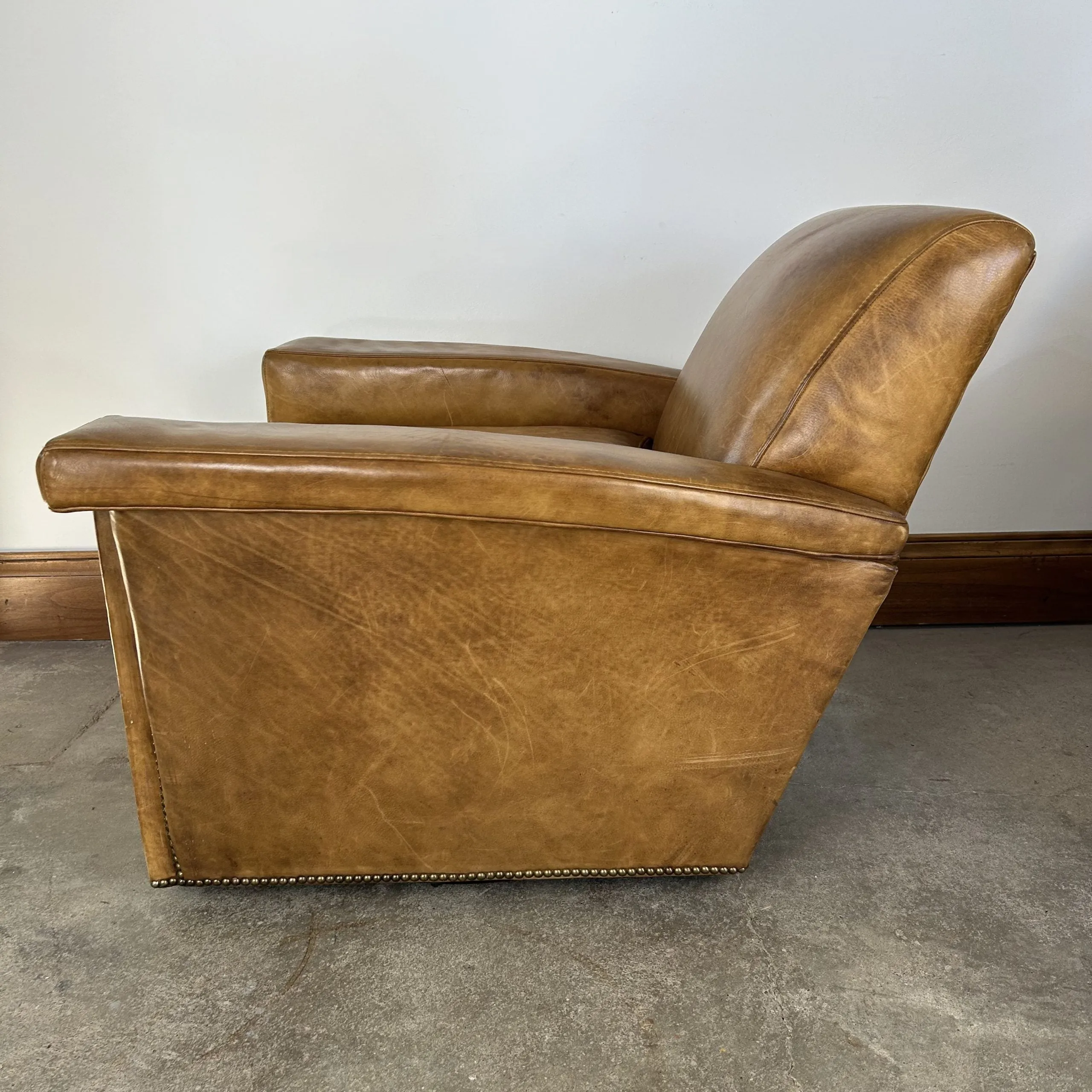 RH Restoration Hardware Leather Swivel Chair, Honey Brown Leather