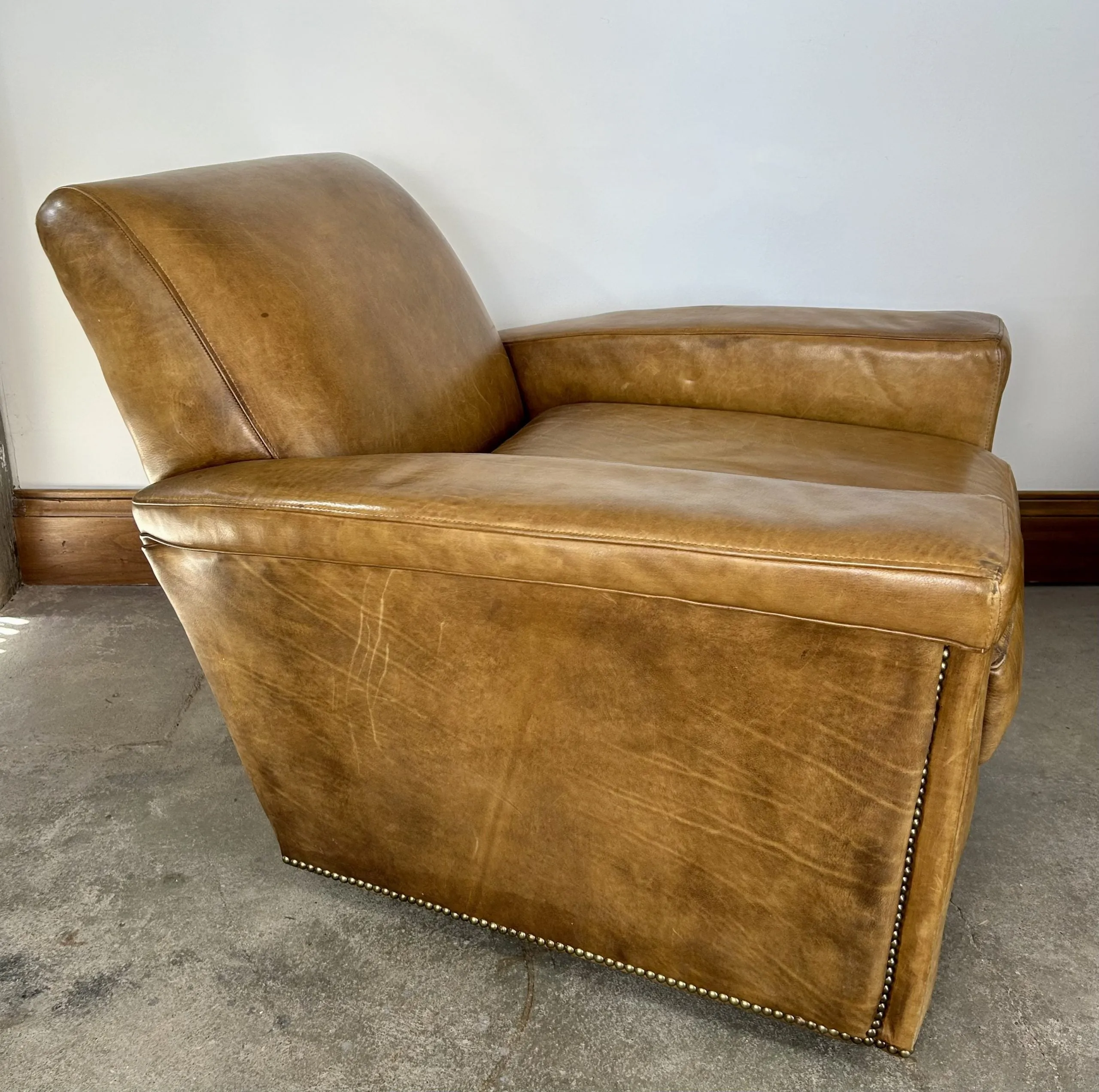 RH Restoration Hardware Leather Swivel Chair, Honey Brown Leather
