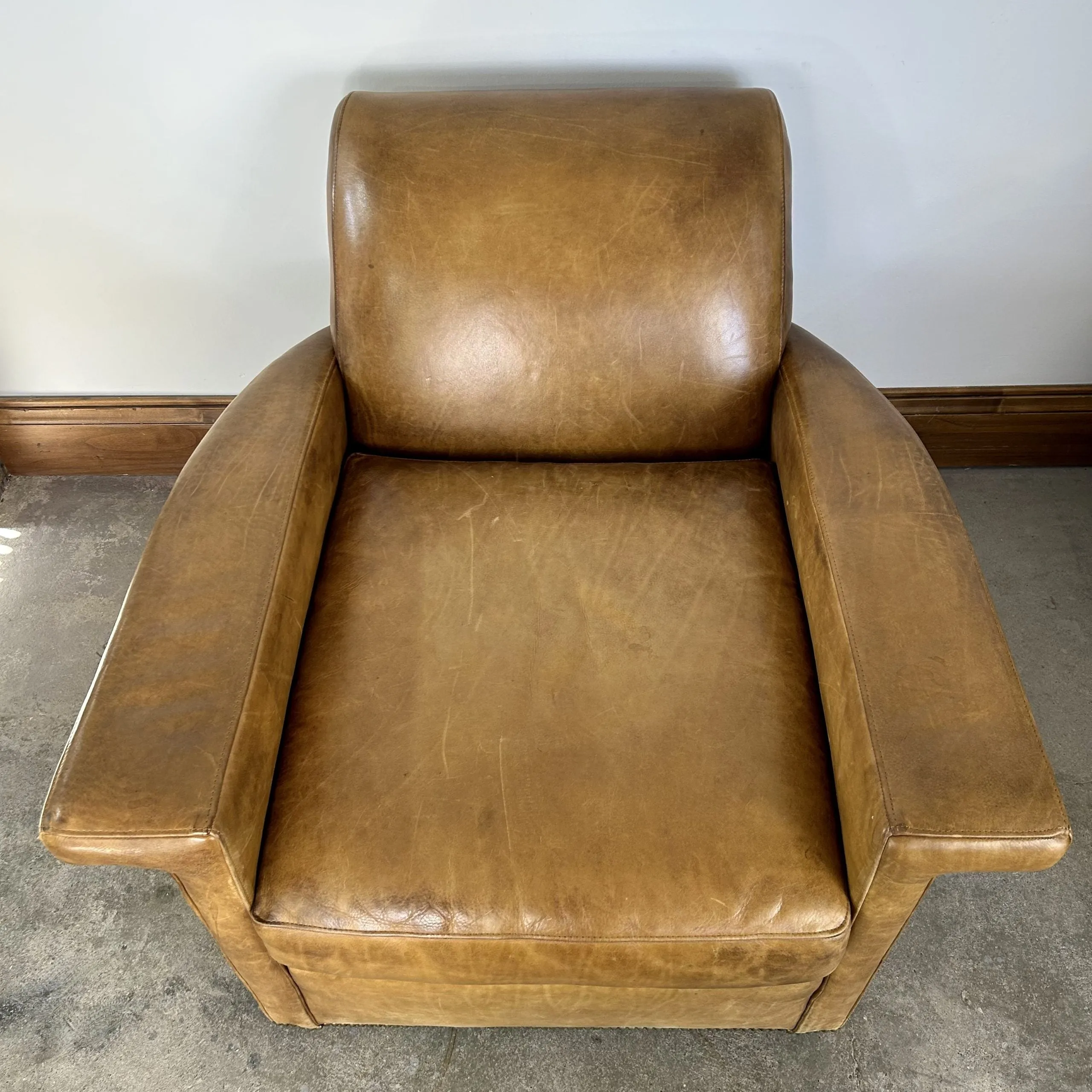 RH Restoration Hardware Leather Swivel Chair, Honey Brown Leather