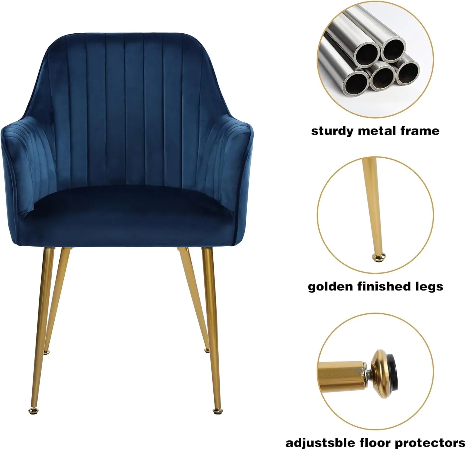 Set of 2 Velvet Dinning Chairs  Gold Plating Legs for Living Room Chairs(Blue)