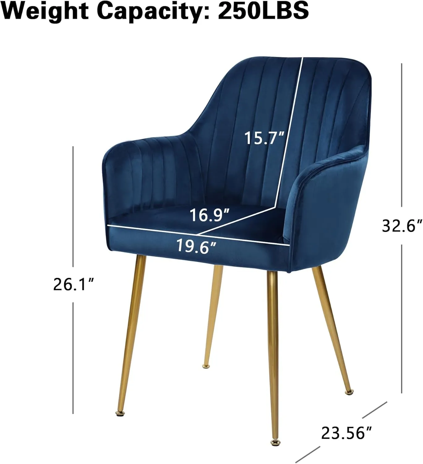 Set of 2 Velvet Dinning Chairs  Gold Plating Legs for Living Room Chairs(Blue)