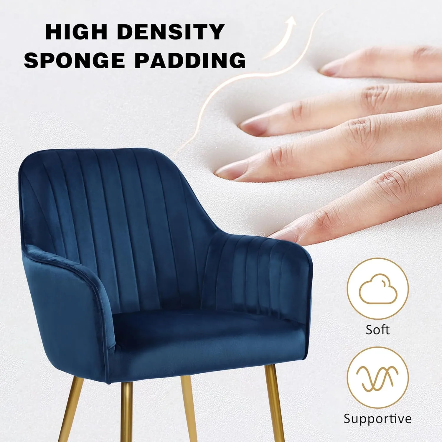 Set of 2 Velvet Dinning Chairs  Gold Plating Legs for Living Room Chairs(Blue)