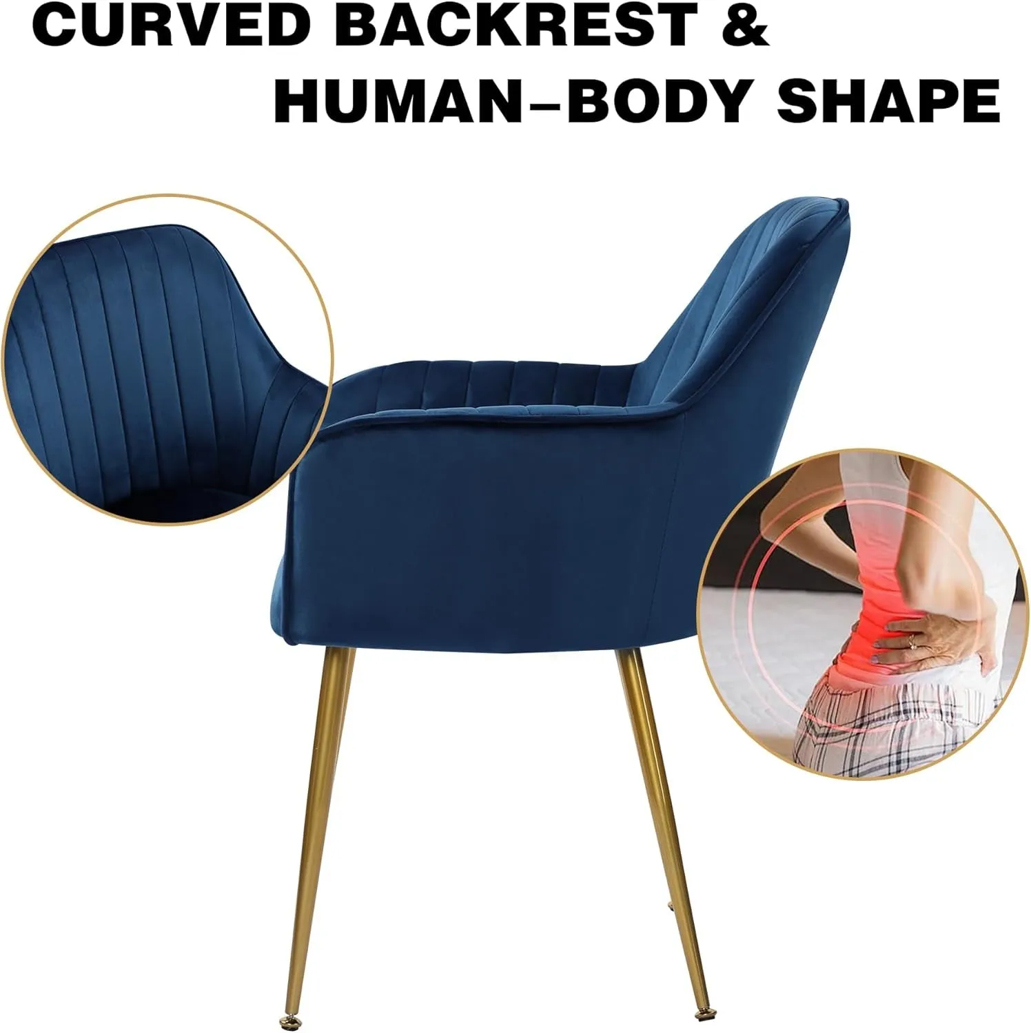 Set of 2 Velvet Dinning Chairs  Gold Plating Legs for Living Room Chairs(Blue)