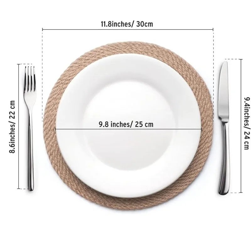 Set of 6, Round Woven Placemats, Natural Braided Straw Table Mats, Weave Aquatic Placemats for Dinning Table, Christmas Placemats, 11.8 inch