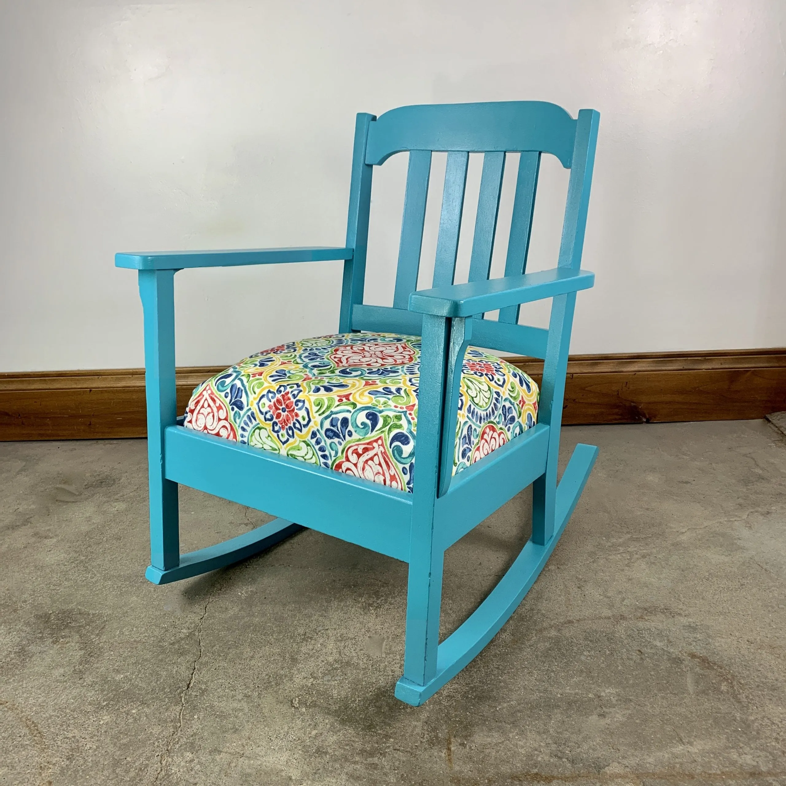 Vintage Rocking Chair, Restored, Aqua Blue, Petite