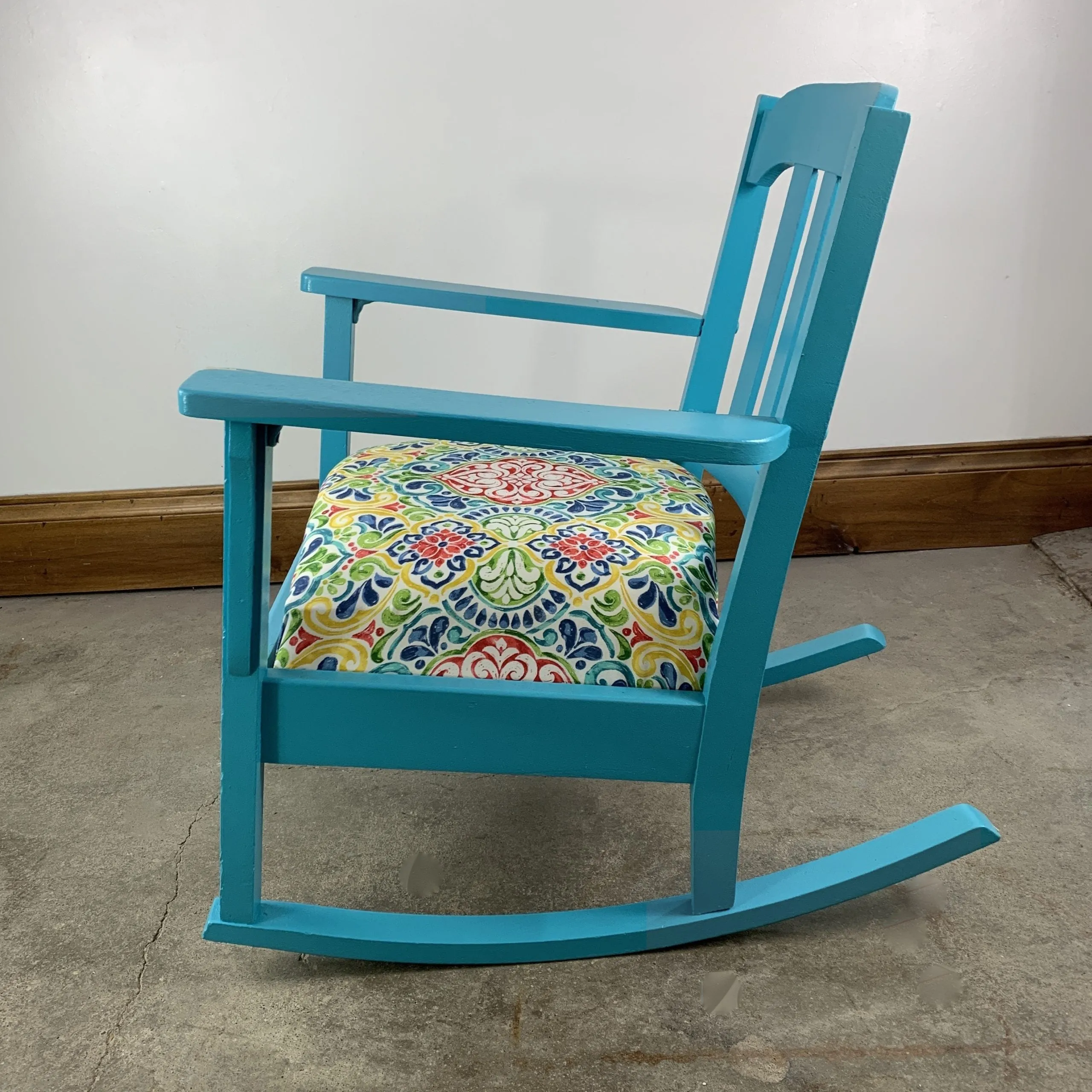 Vintage Rocking Chair, Restored, Aqua Blue, Petite