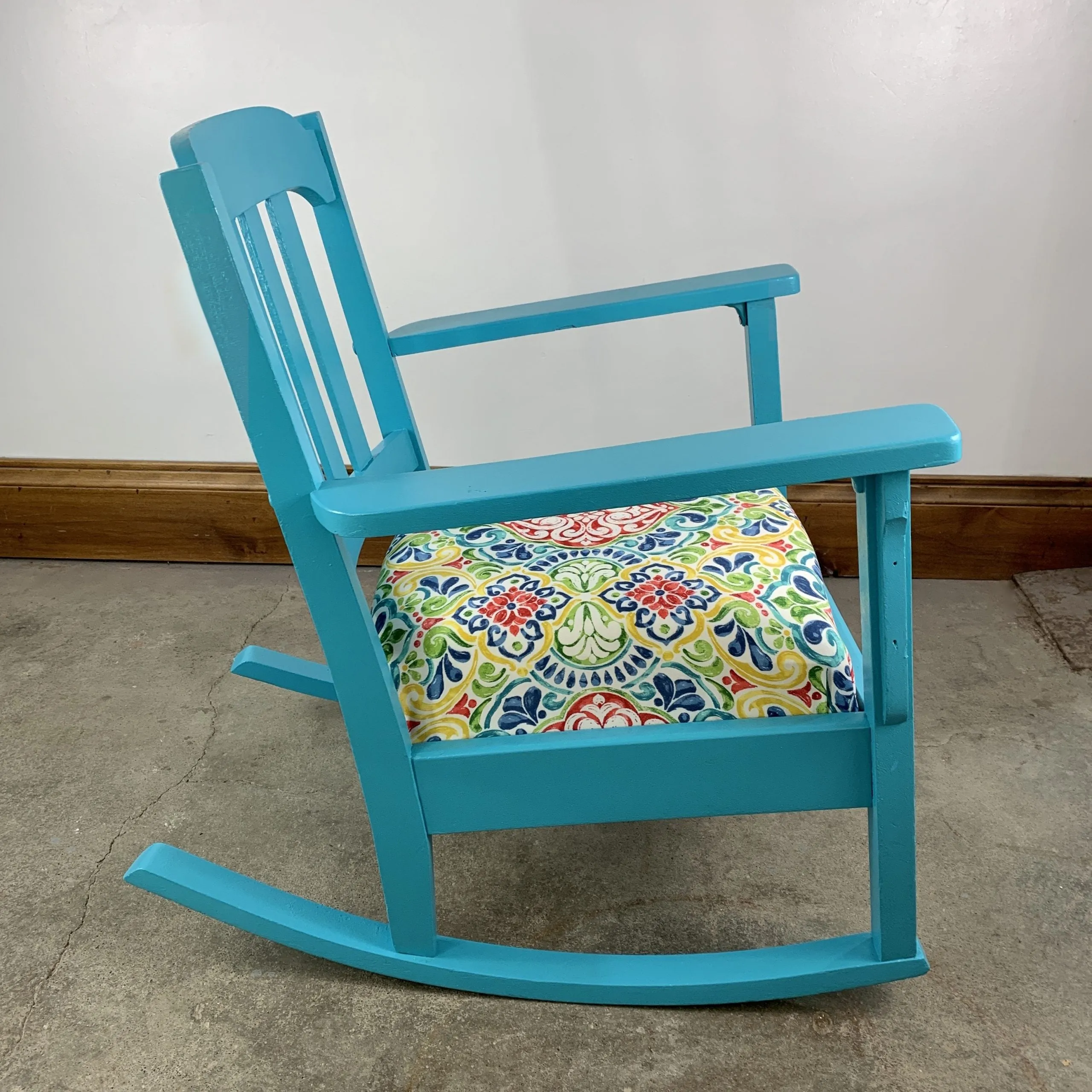 Vintage Rocking Chair, Restored, Aqua Blue, Petite