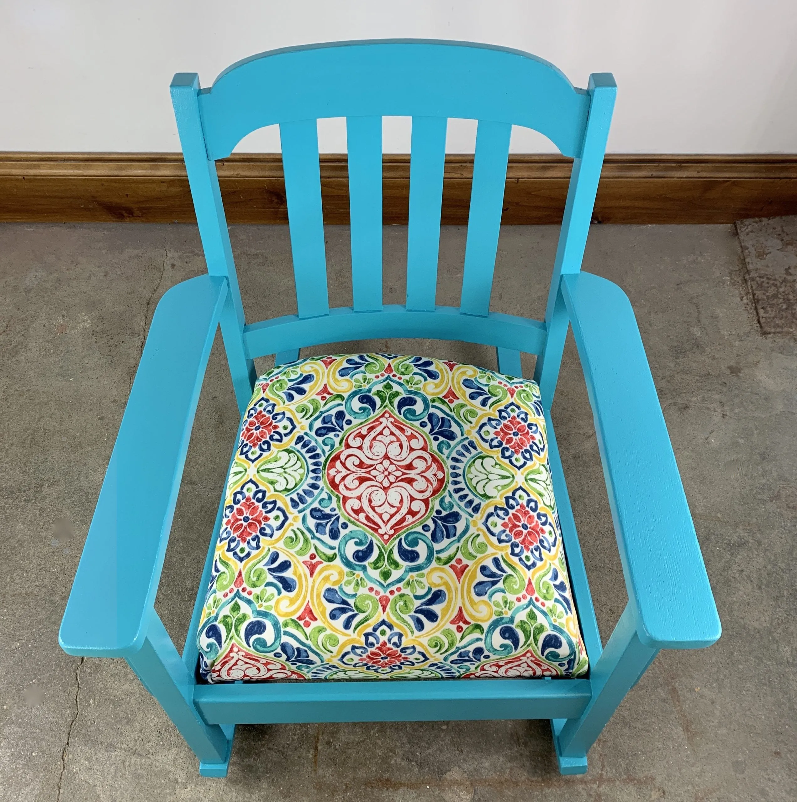 Vintage Rocking Chair, Restored, Aqua Blue, Petite