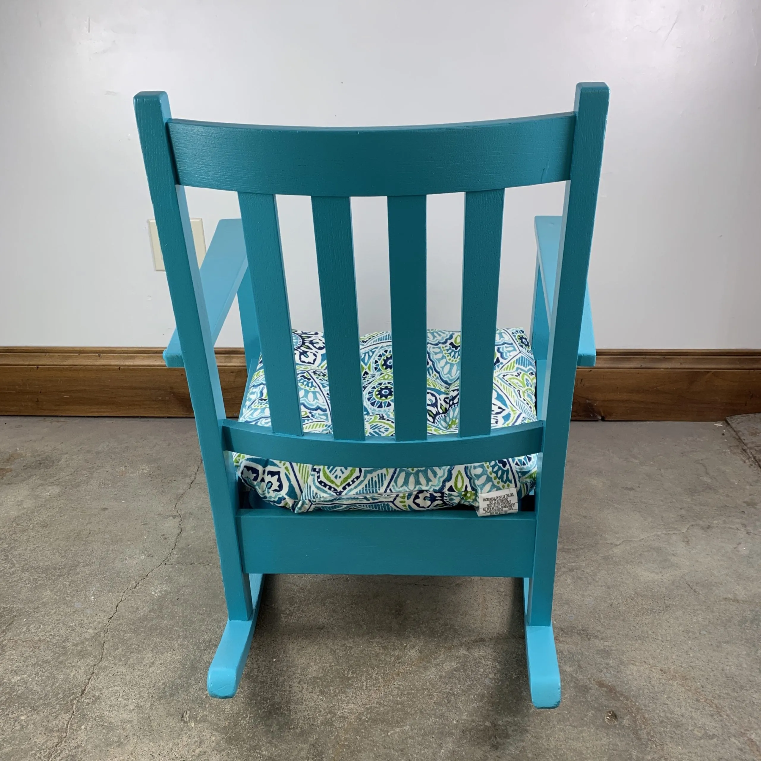 Vintage Rocking Chair, Restored, Oakwood, Aqua Blue