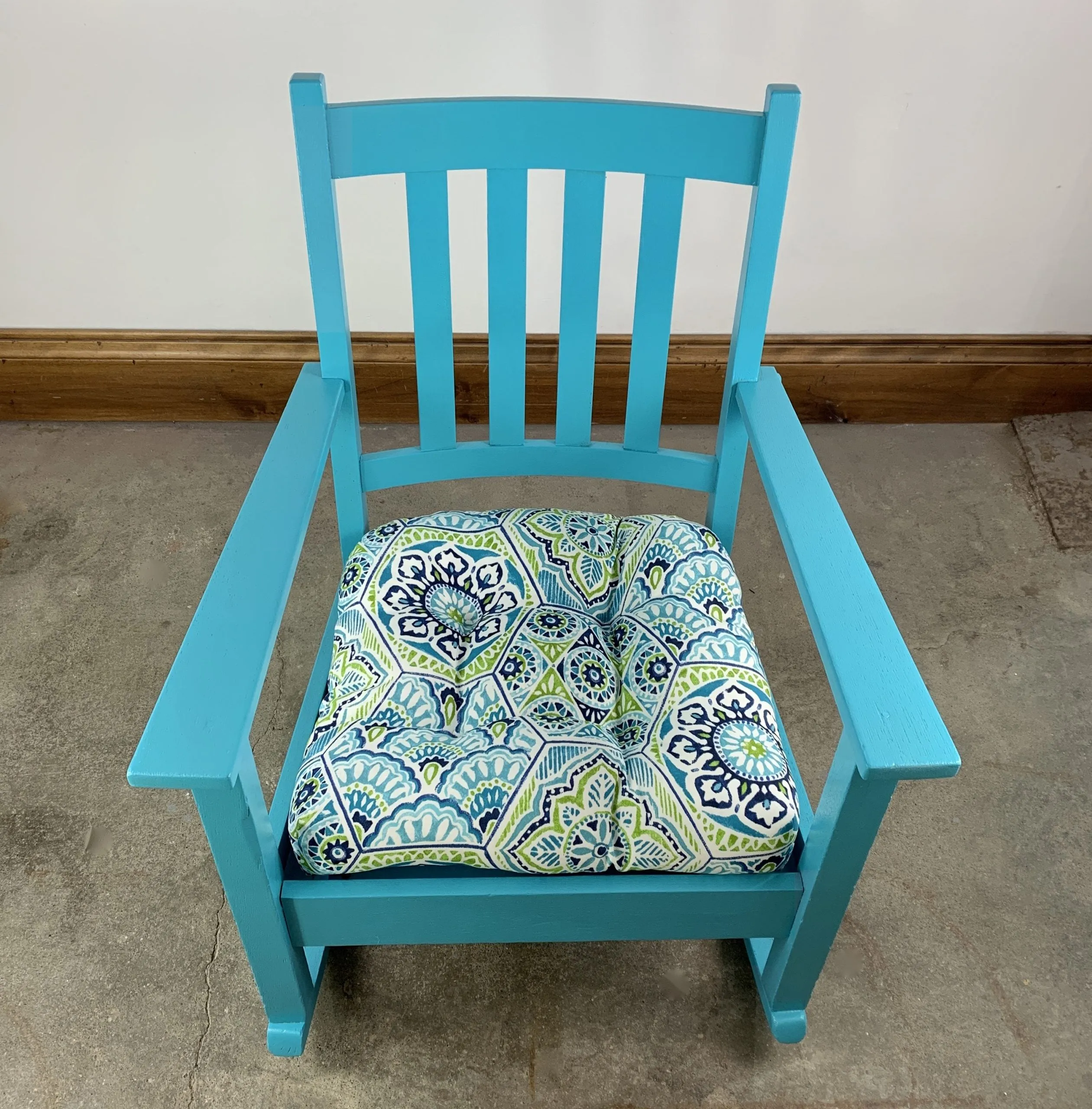 Vintage Rocking Chair, Restored, Oakwood, Aqua Blue
