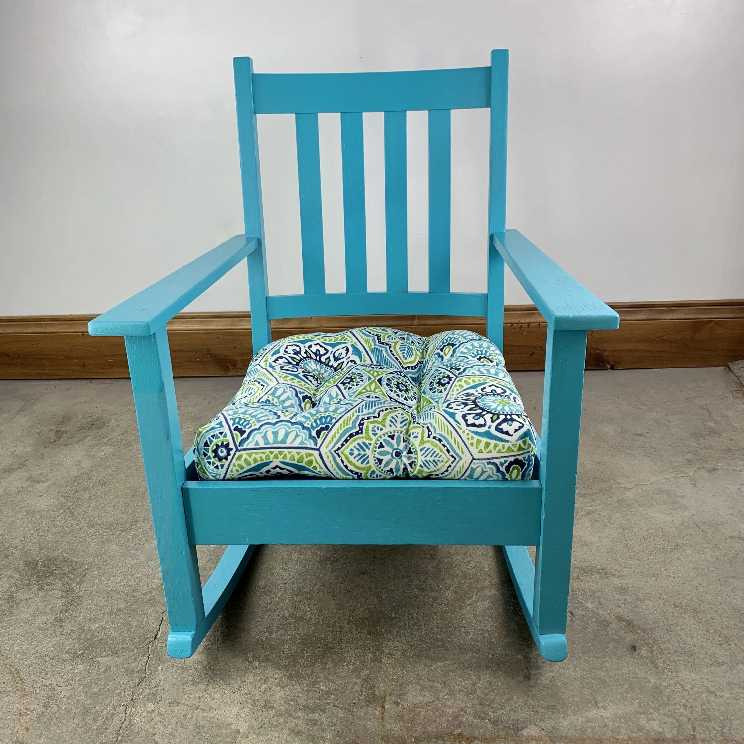 Vintage Rocking Chair, Restored, Oakwood, Aqua Blue