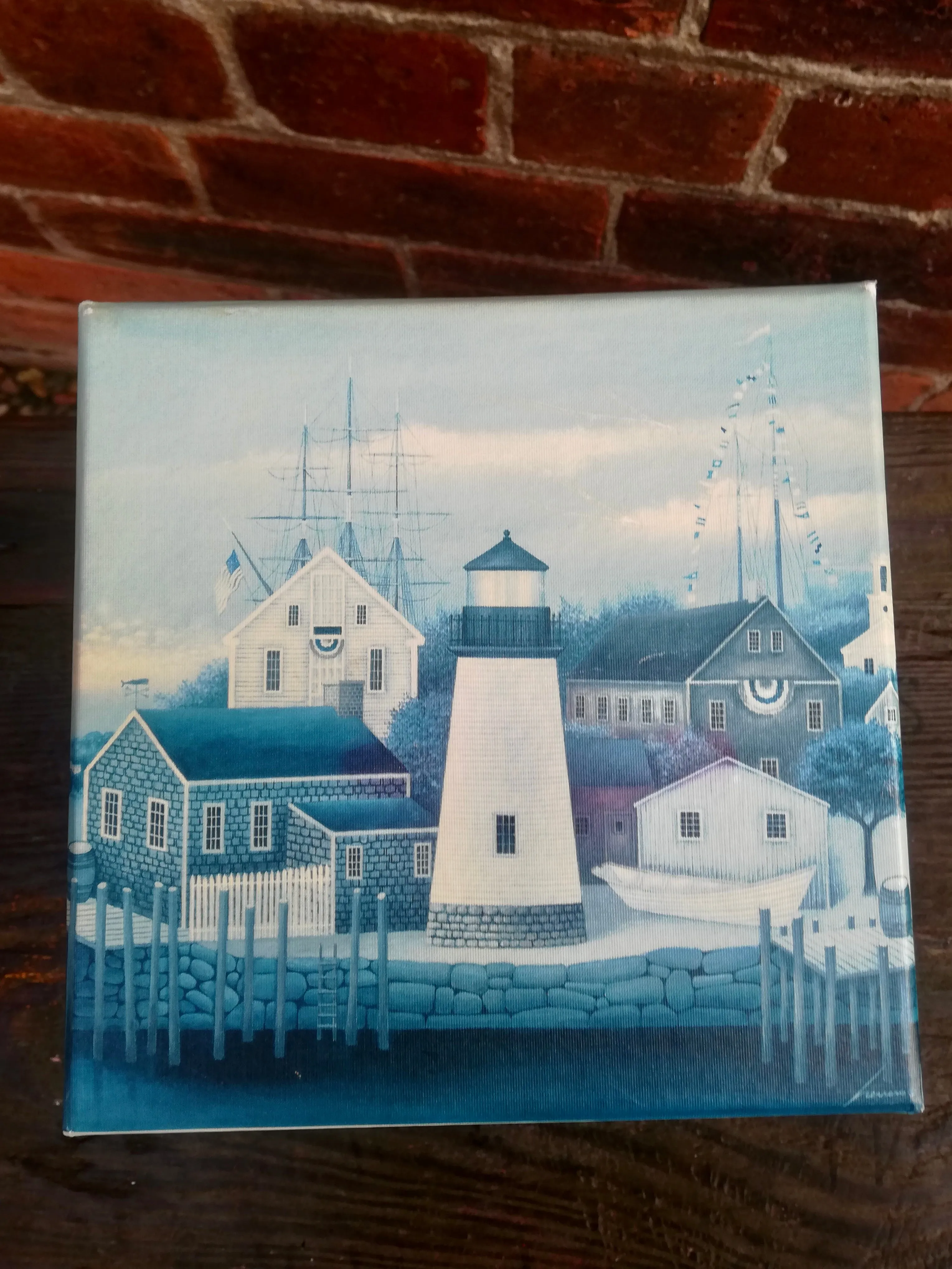 Vintage strong card box with seaside lighthouse theme