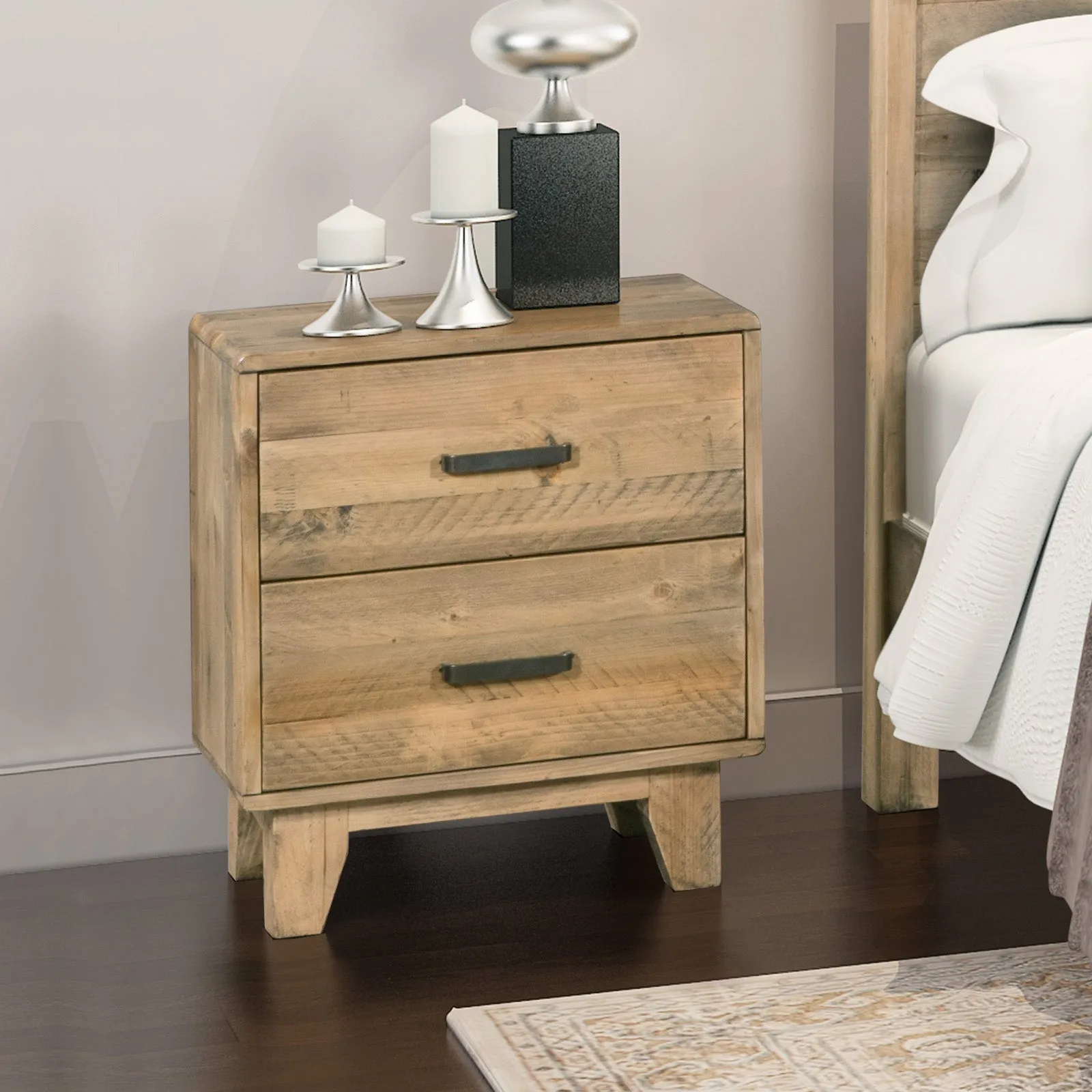 Woodland Bedside Table 2 Drawers Light Brown