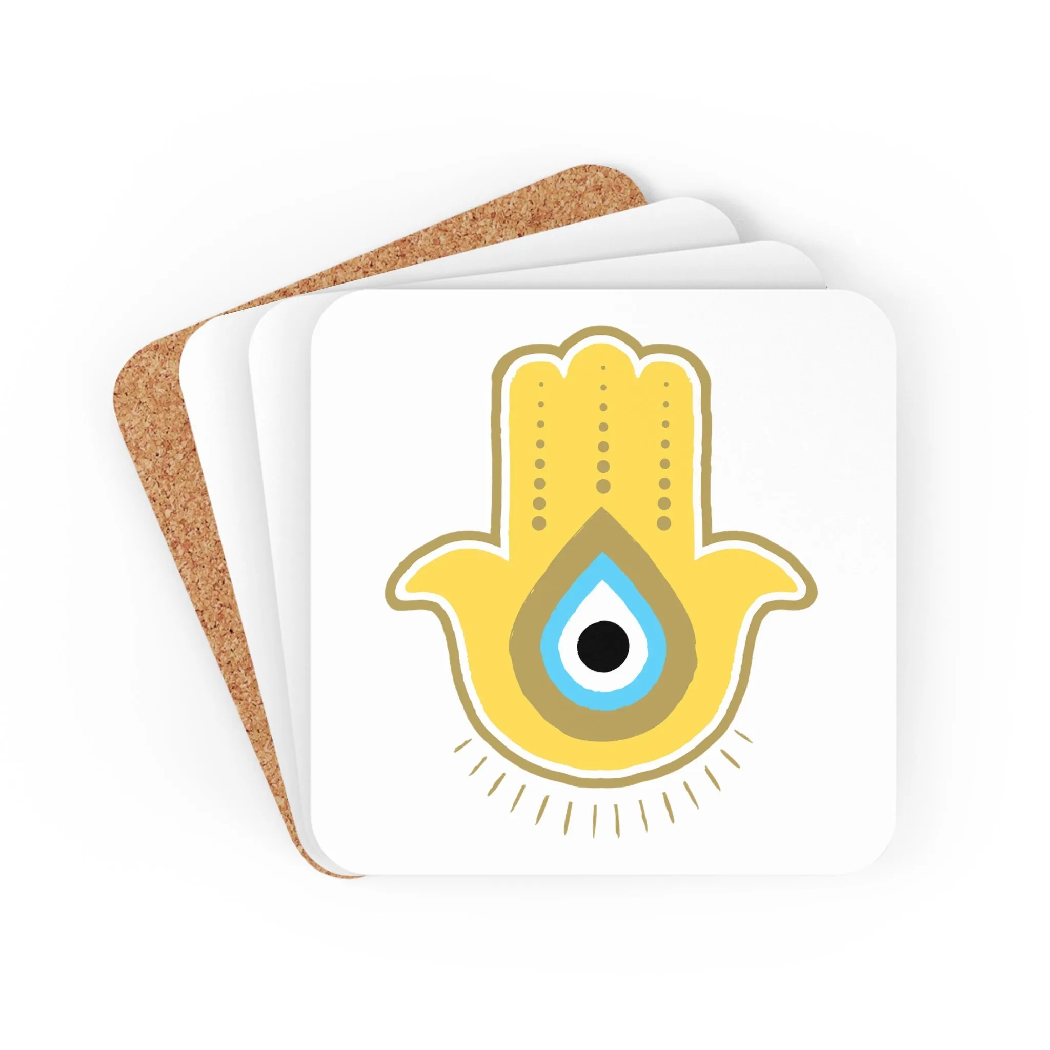 Yellow Hamsa Coaster Set