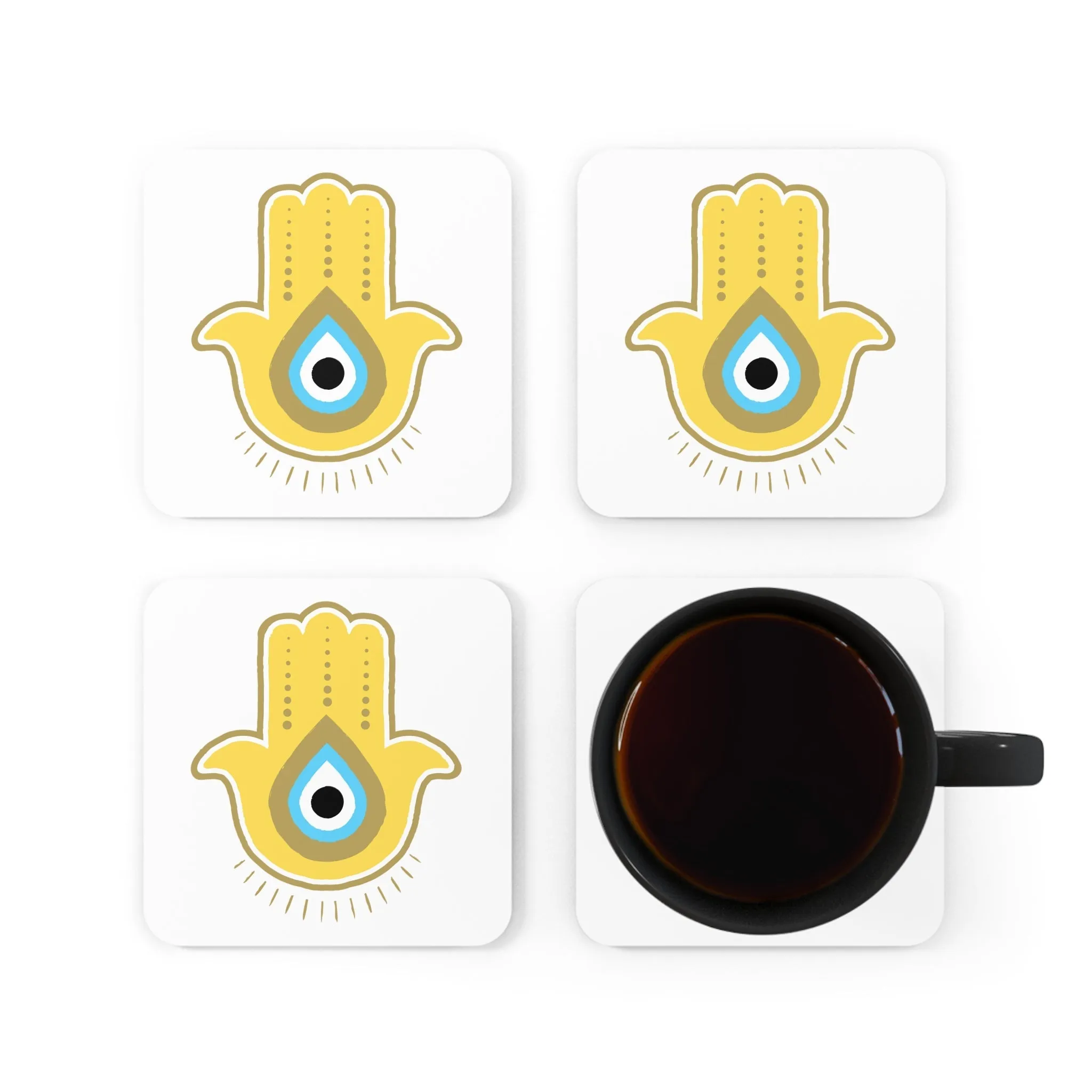 Yellow Hamsa Coaster Set