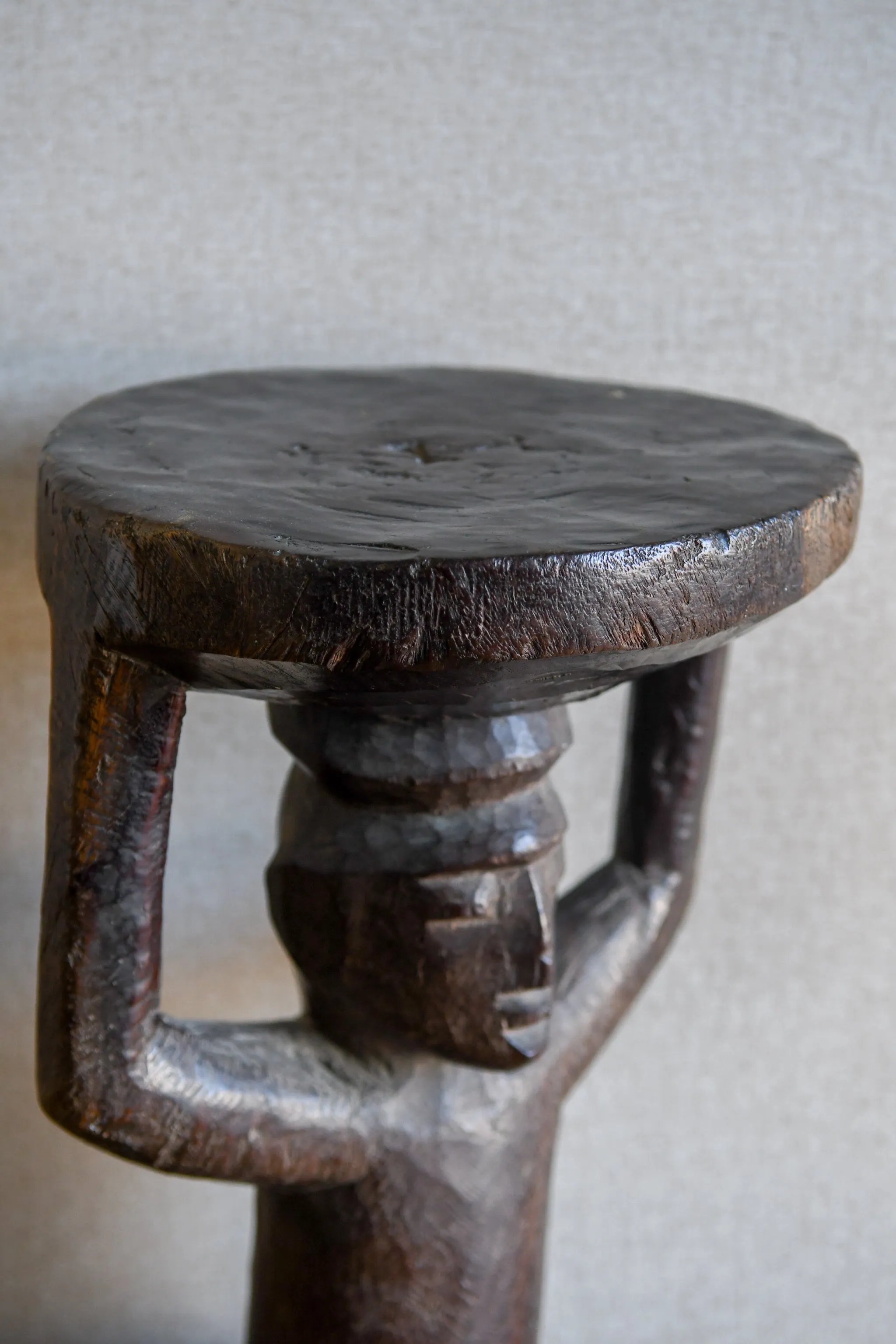 Yoruba Caryatid African Stool, Carved Wood Furniture