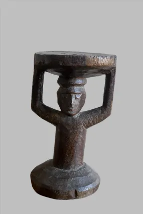 Yoruba Caryatid African Stool, Carved Wood Furniture