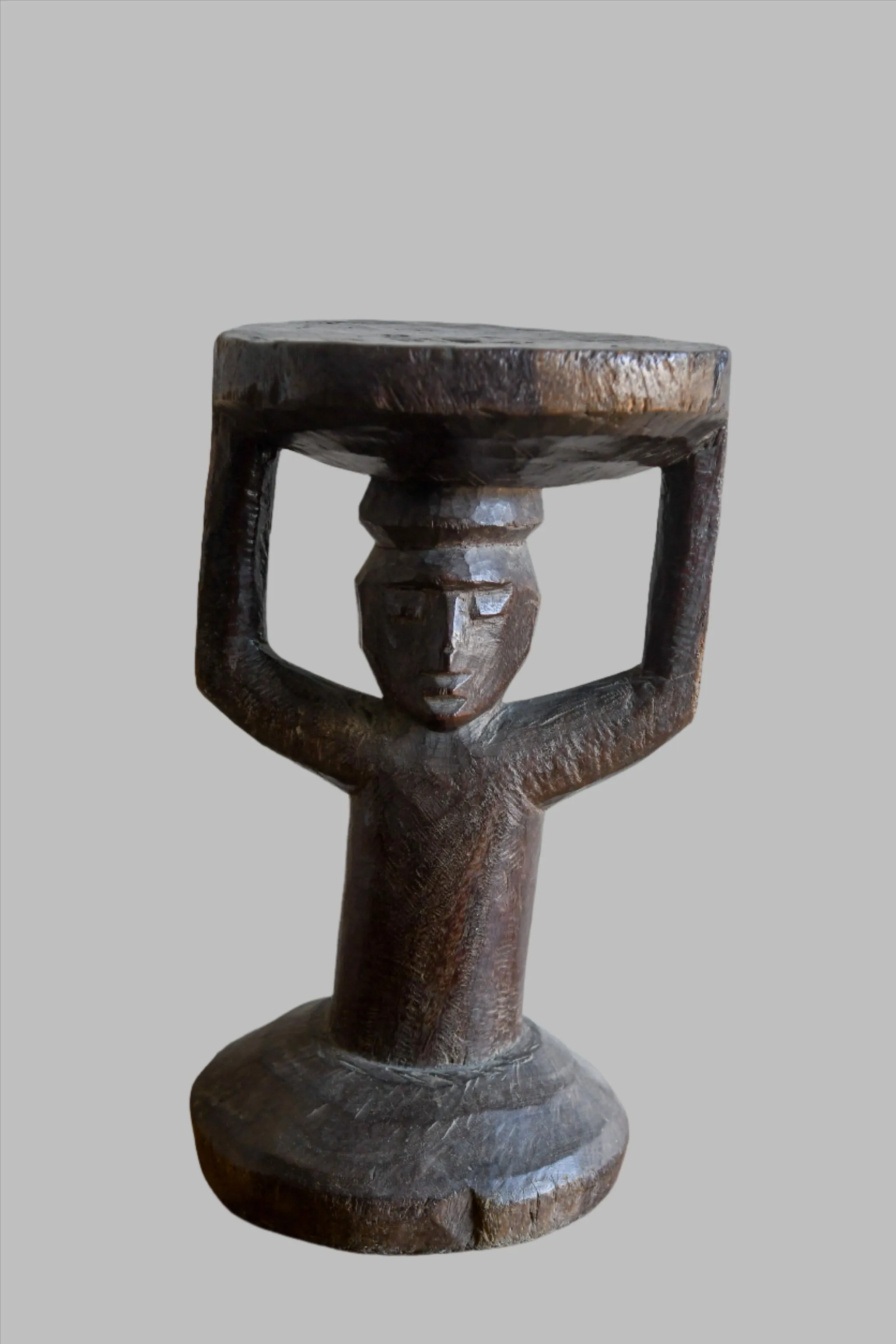 Yoruba Caryatid African Stool, Carved Wood Furniture