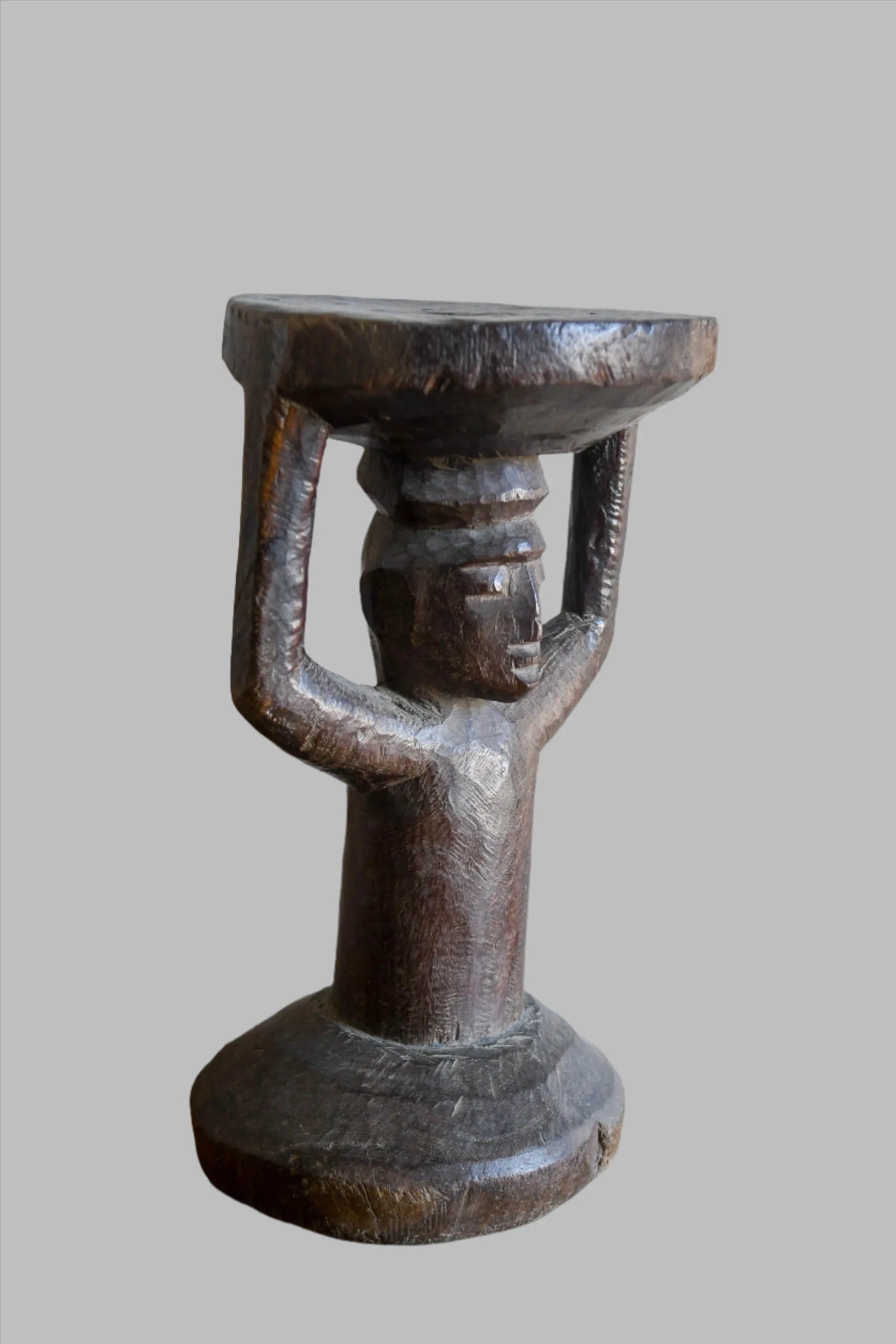 Yoruba Caryatid African Stool, Carved Wood Furniture