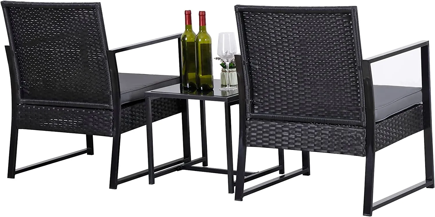 ZENY™ 3 Pieces Patio Furniture Set, Outdoor All Weather Wicker Conversation Set, Black