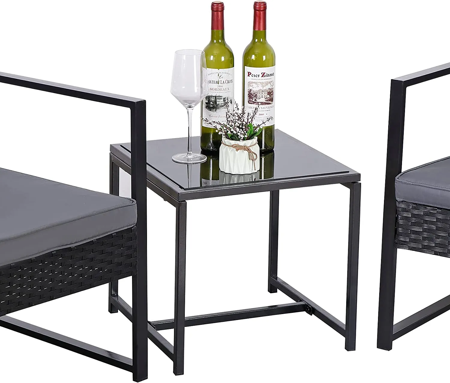 ZENY™ 3 Pieces Patio Furniture Set, Outdoor All Weather Wicker Conversation Set, Black